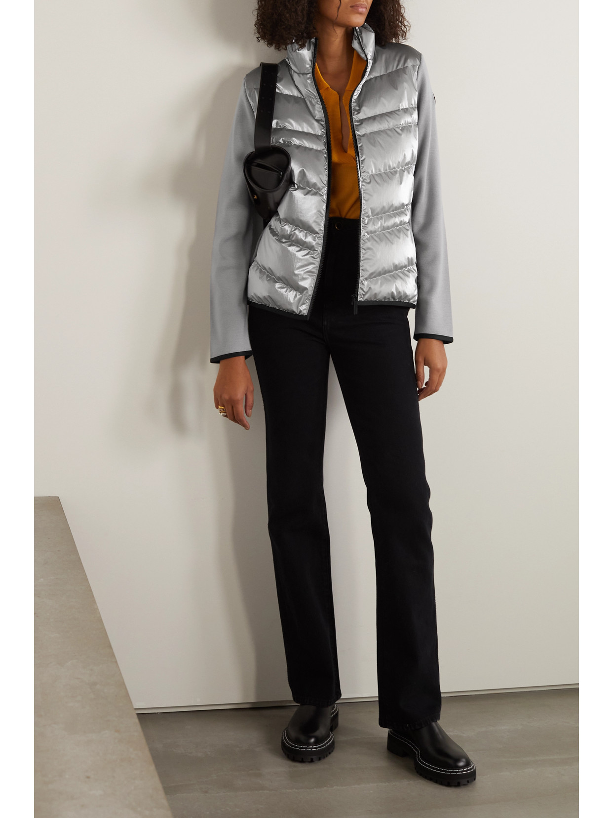 Moncler Paneled Wool-blend And Quilted Shell Down Jacket In Silver