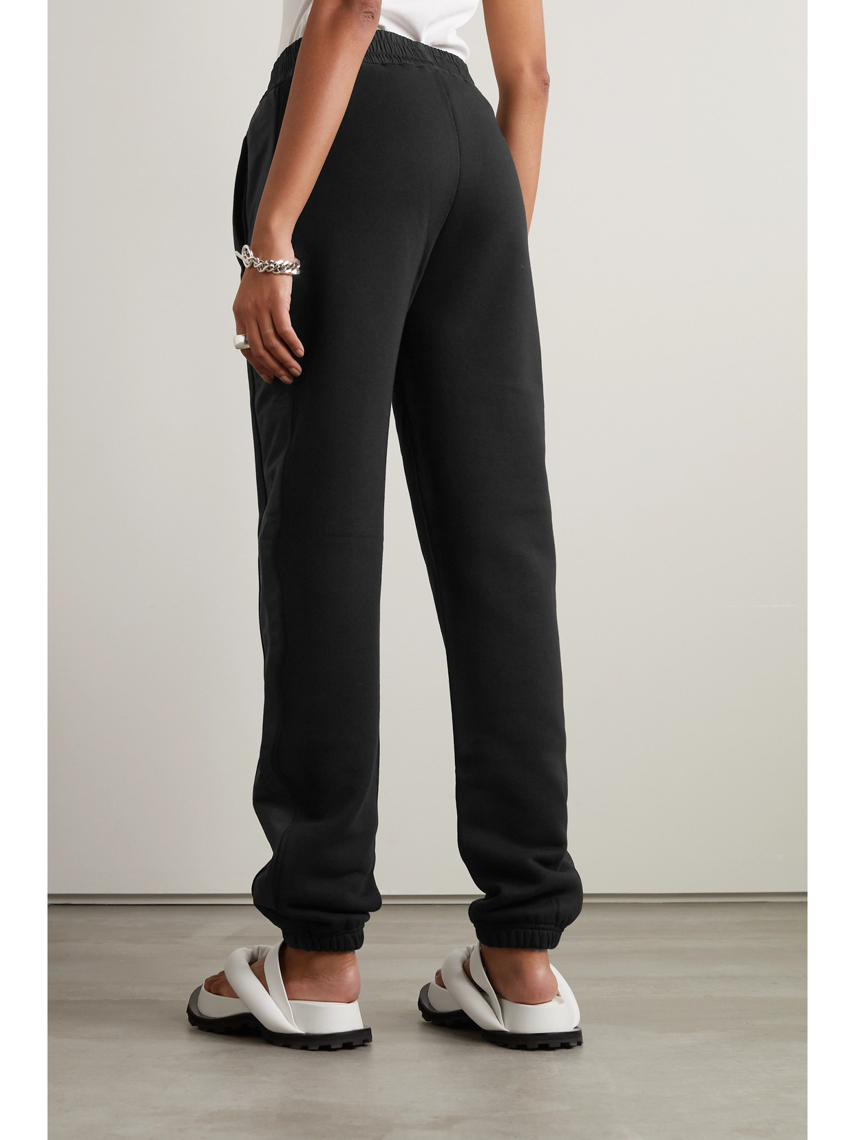 Shop Moncler Embellished Shell-trimmed Cotton-jersey Track Pants In Black