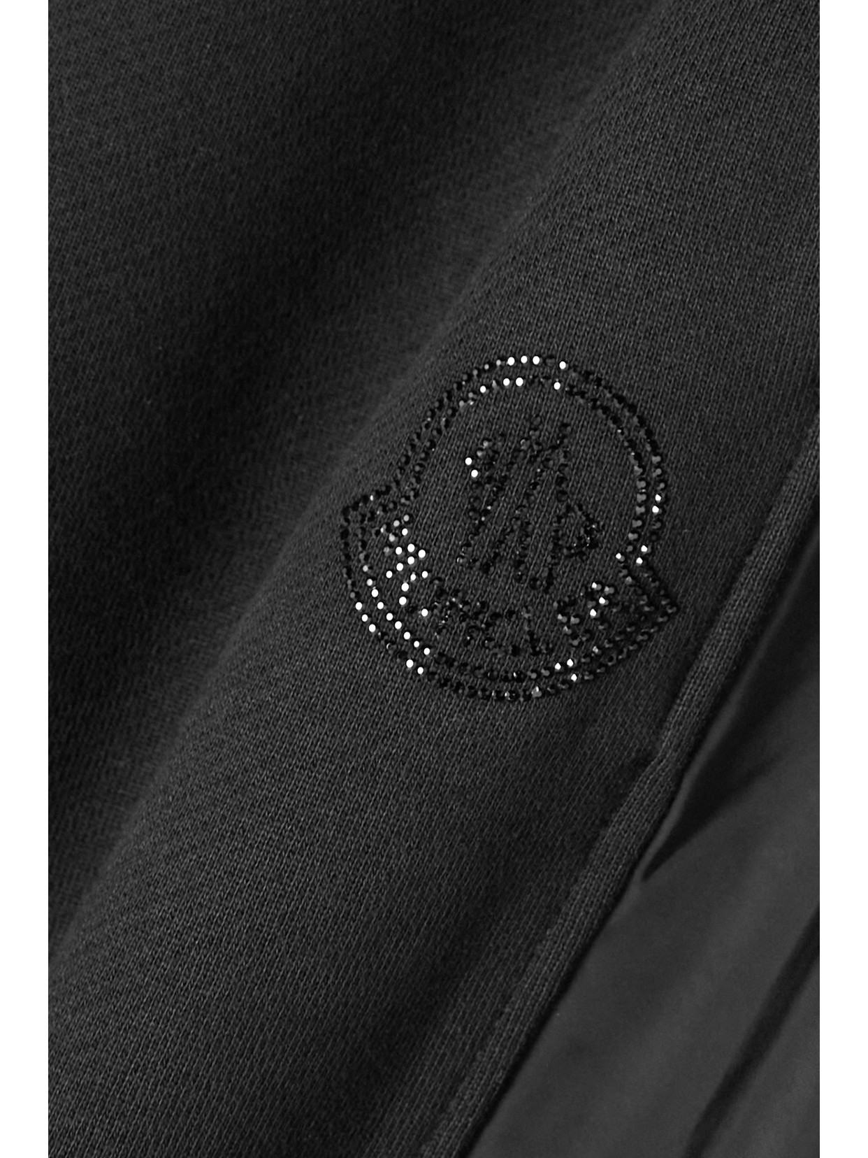 Shop Moncler Embellished Shell-trimmed Cotton-jersey Track Pants In Black