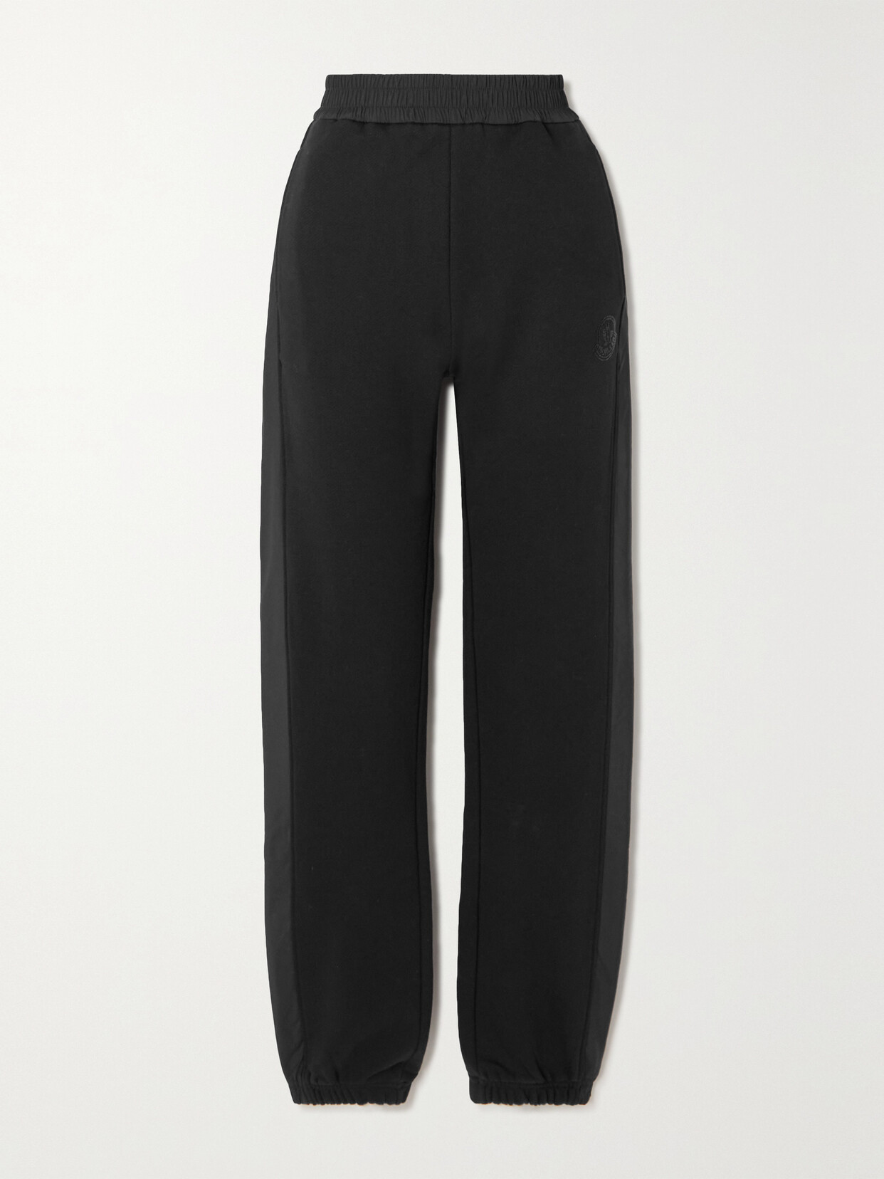 Moncler Embellished Shell-trimmed Cotton-jersey Track Pants In Black