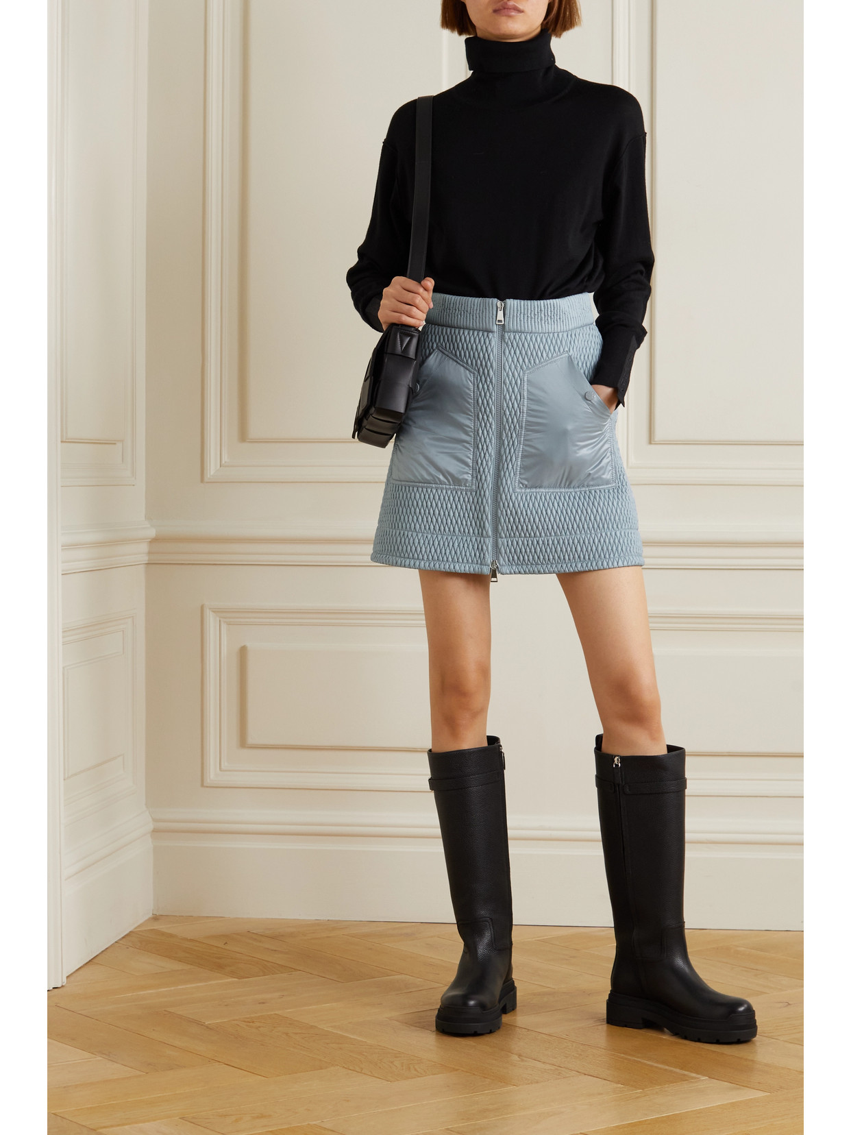 Moncler Nylon Leger Padded Mini Skirt In Blue