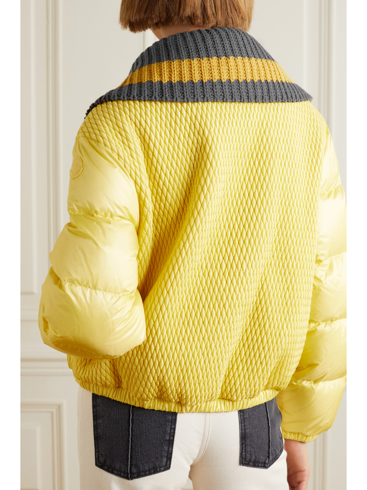 Shop Moncler Apront Cropped Quilted Shell Down Bomber Jacket In Yellow