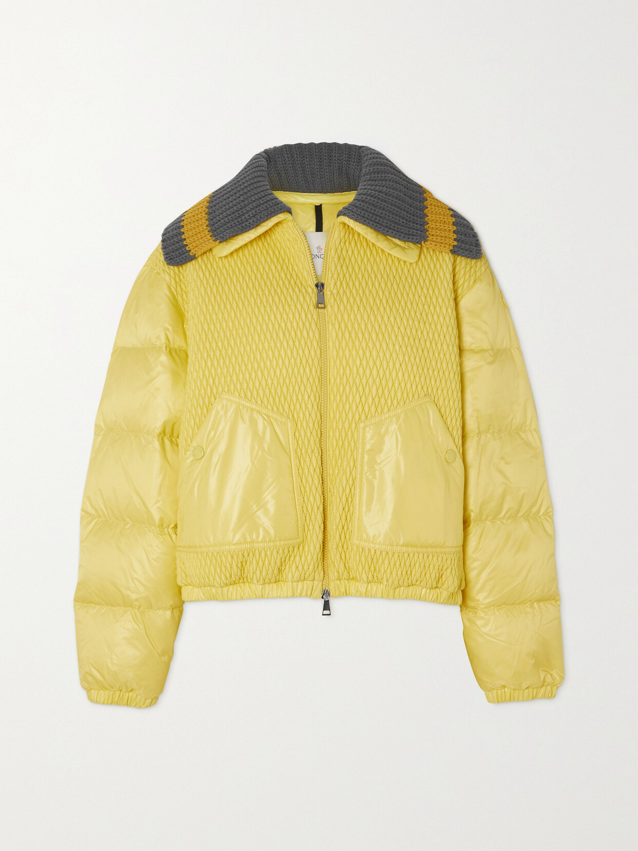 Shop Moncler Apront Cropped Quilted Shell Down Bomber Jacket In Yellow