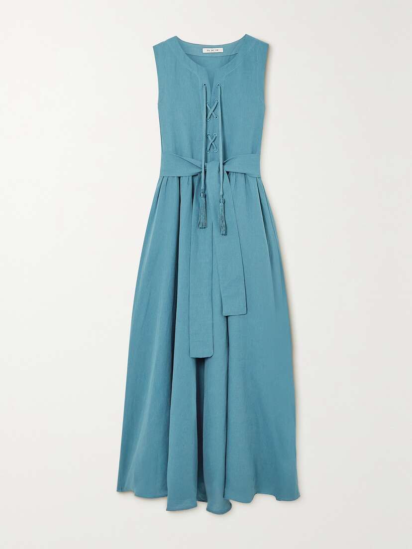 FIL DE VIE Althea Tasseled Linen Maxi Dress