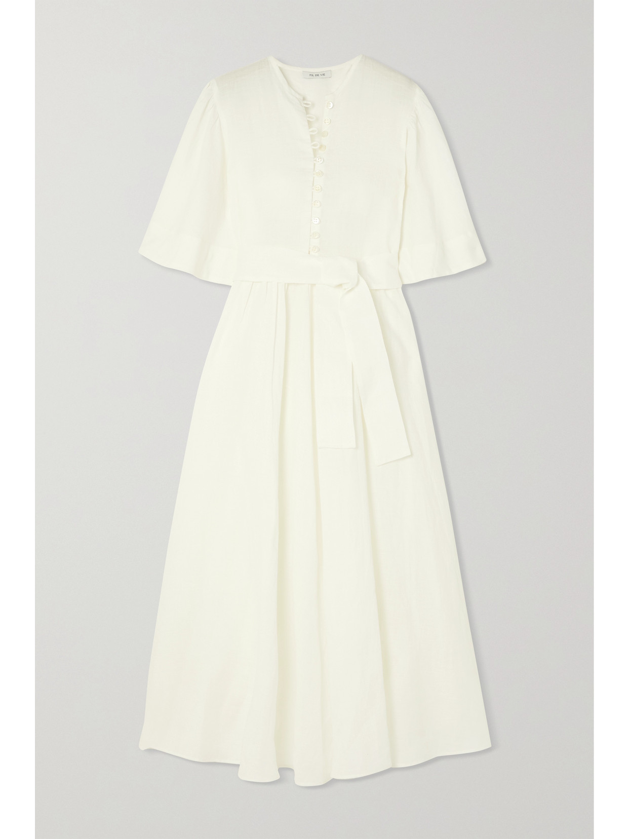 Fil De Vie Ischia Belted Ramie Maxi Dress In Cream