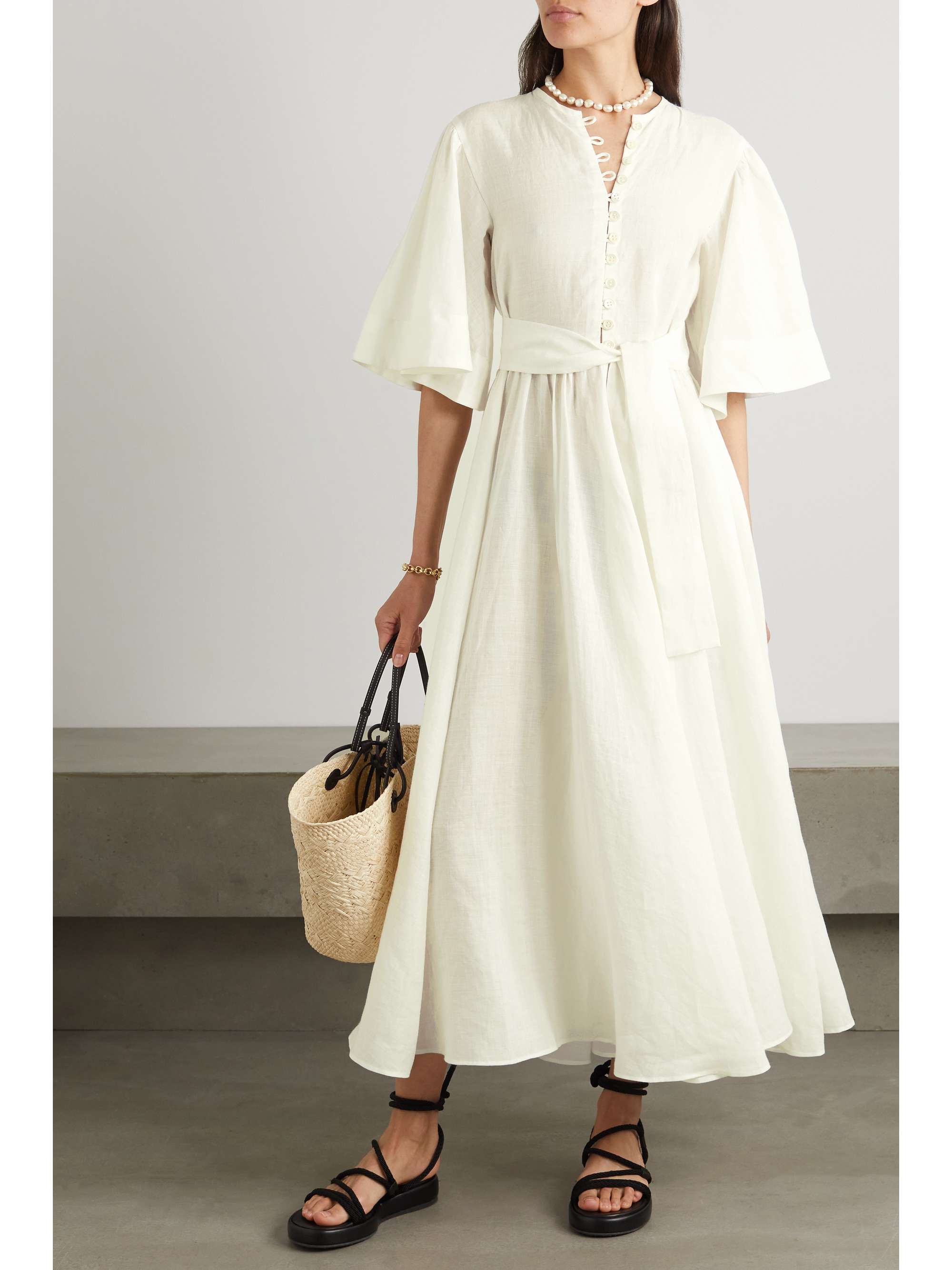 FIL DE VIE Ischia belted ramie maxi dress