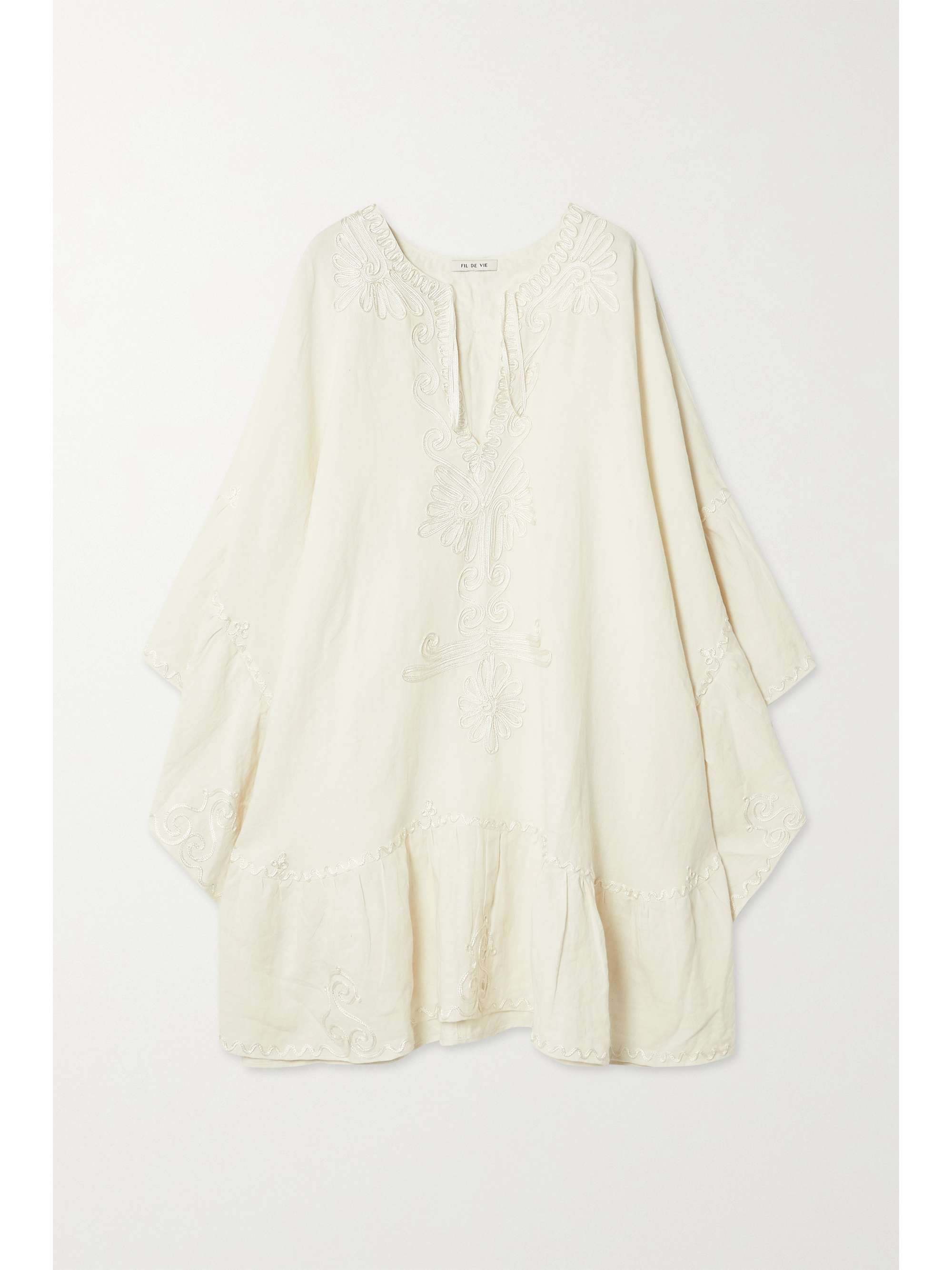 Fil De Vie - Murielle Embroidered Linen Kaftan - Cream - x small - Net a Porter
