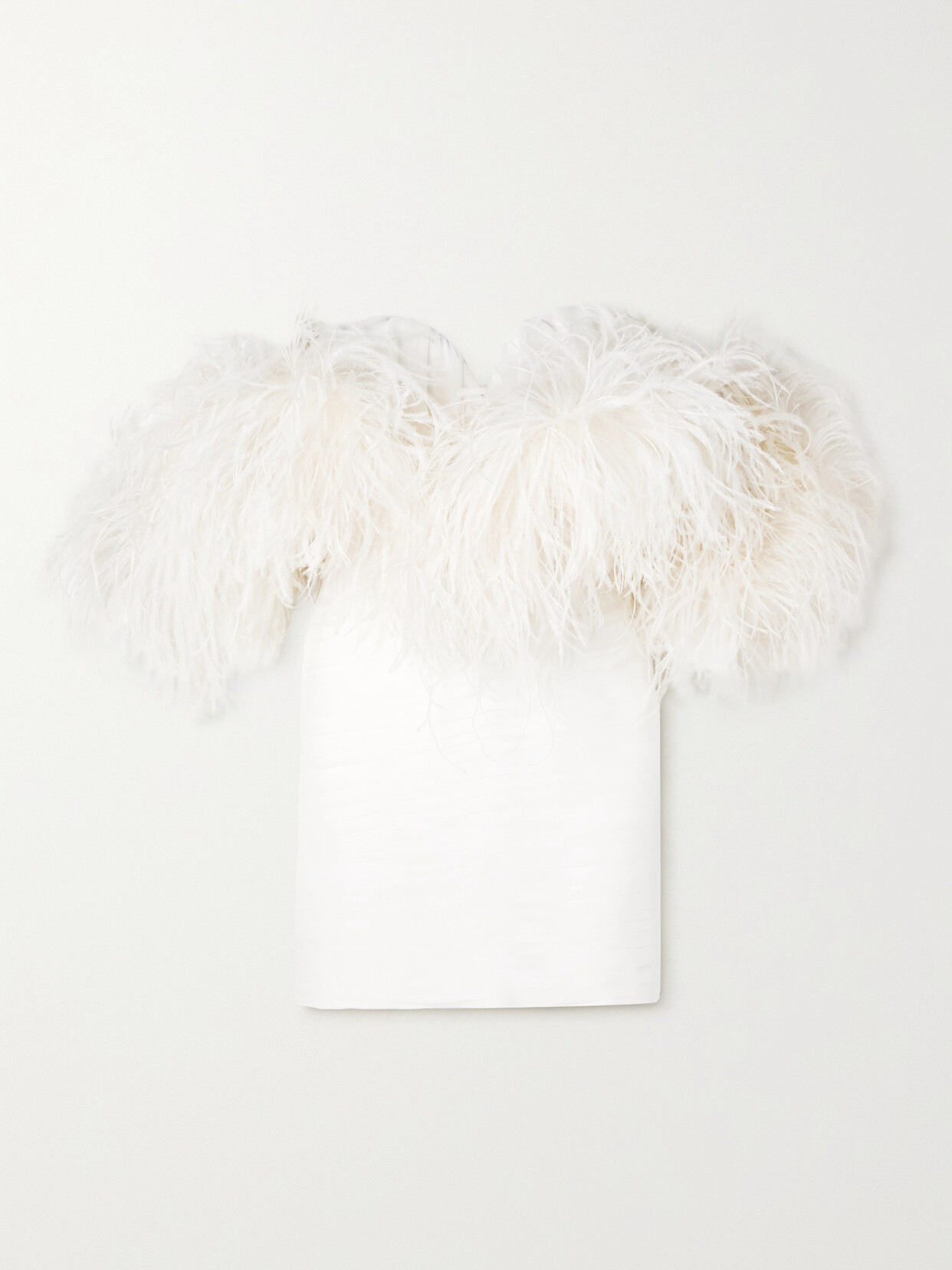Magda Butrym Off-the-shoulder Feather-trimmed Silk-crepe Mini Dress - Off-white