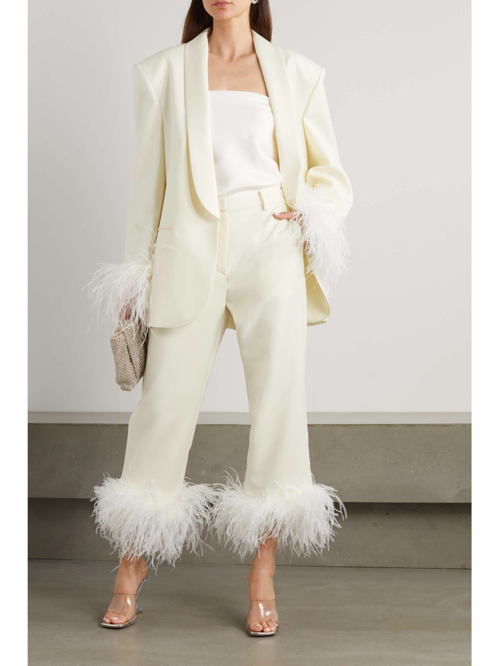 MAGDA BUTRYM Feather-trimmed wool-twill blazer