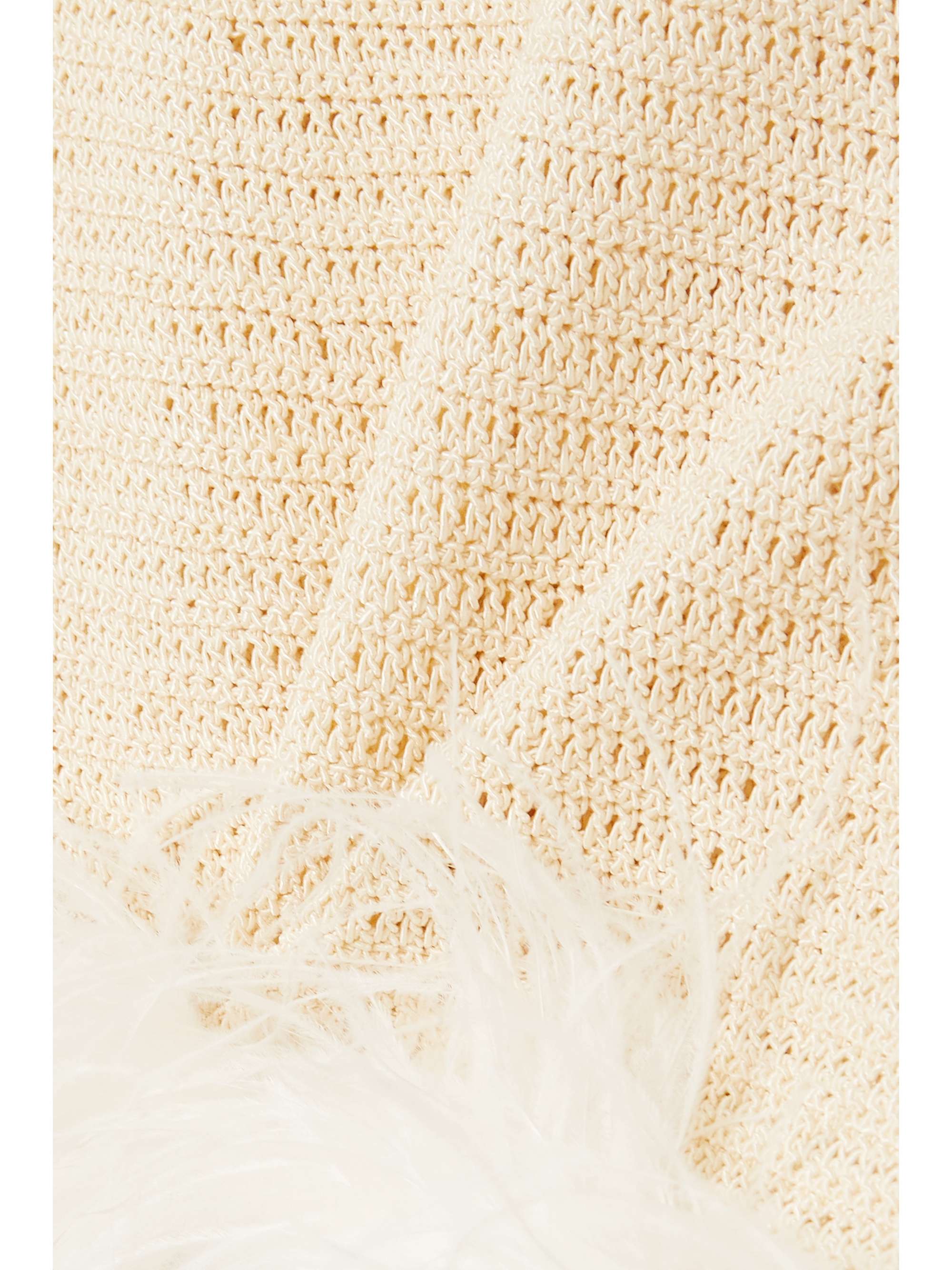 MAGDA BUTRYM Strapless feather-trimmed crocheted cotton-blend mini dress