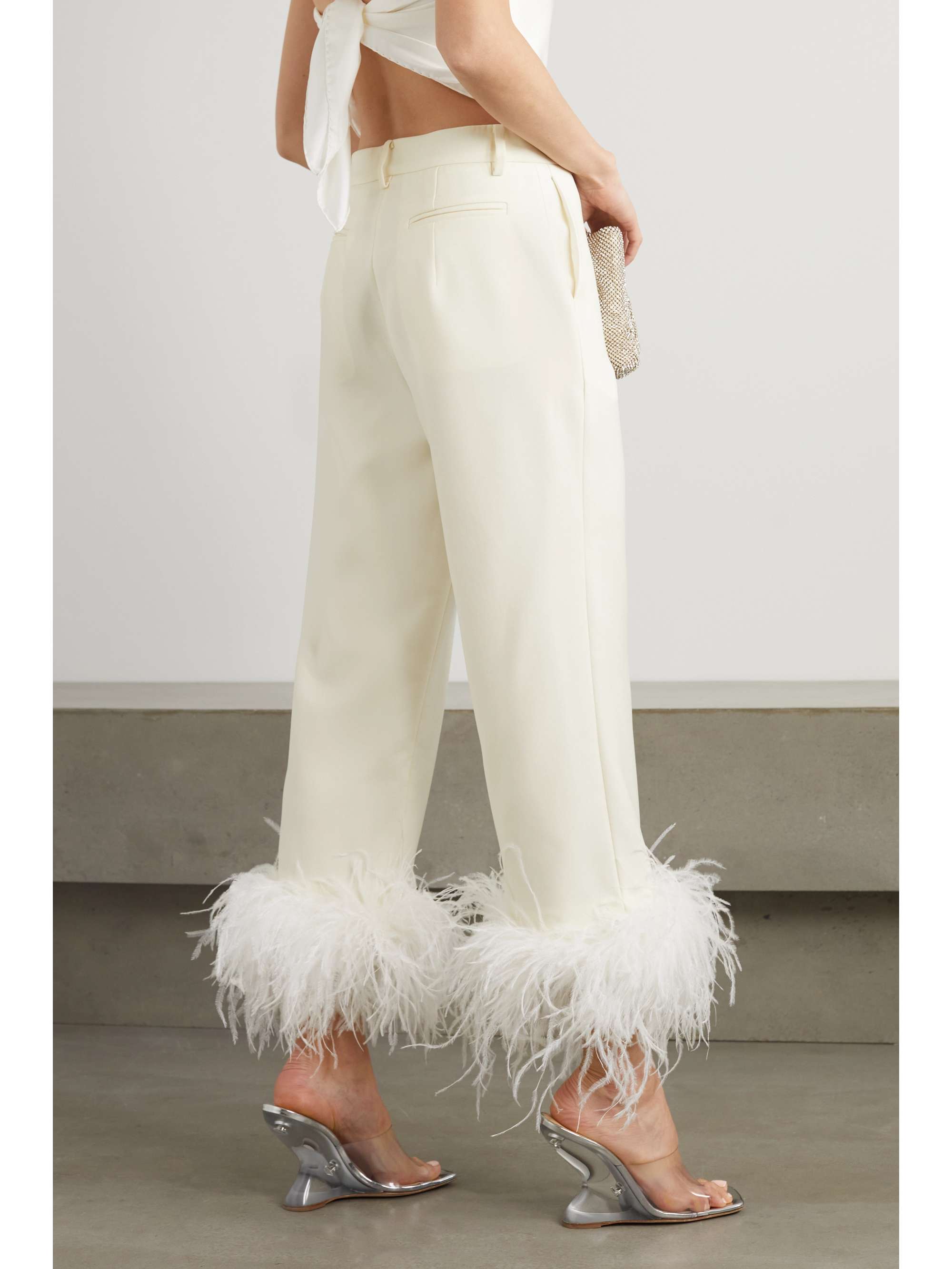MAGDA BUTRYM Feather-trimmed wool-twill straight-leg pants