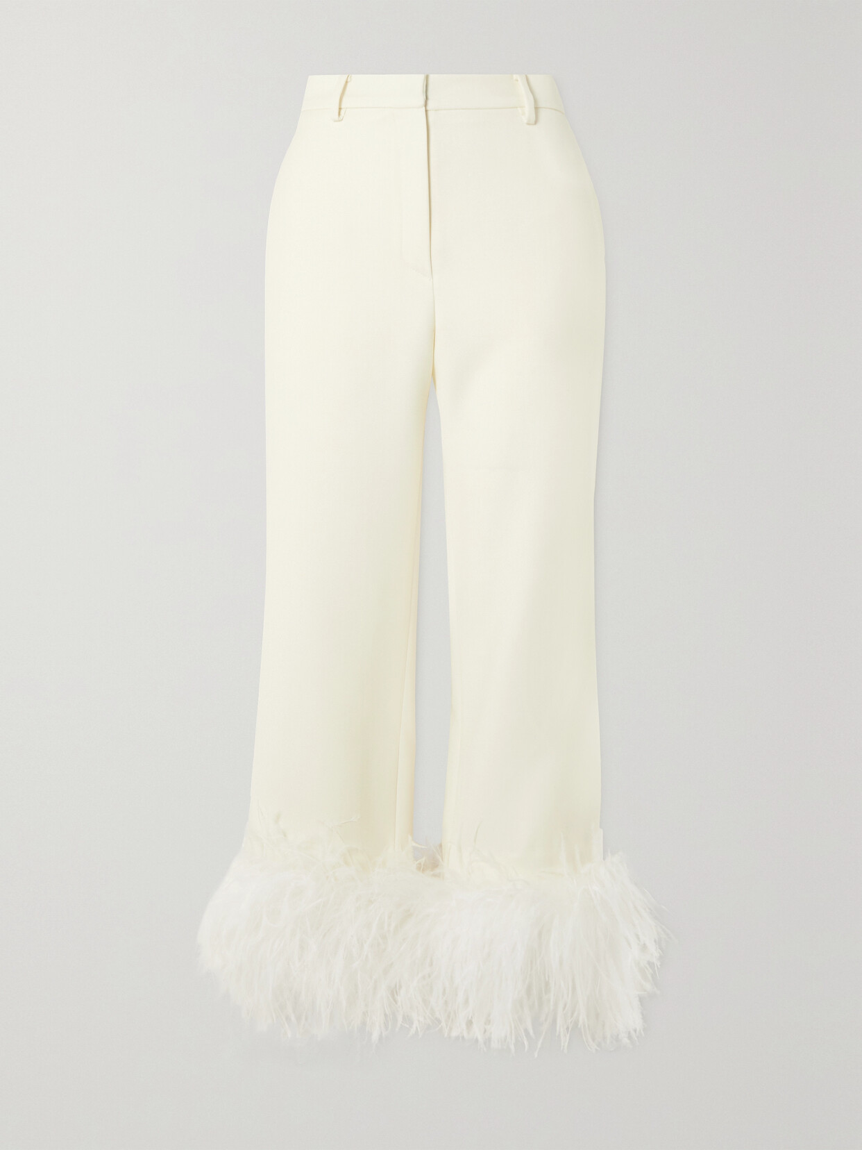 Magda Butrym Feather-trimmed Wool-twill Straight-leg Pants - White