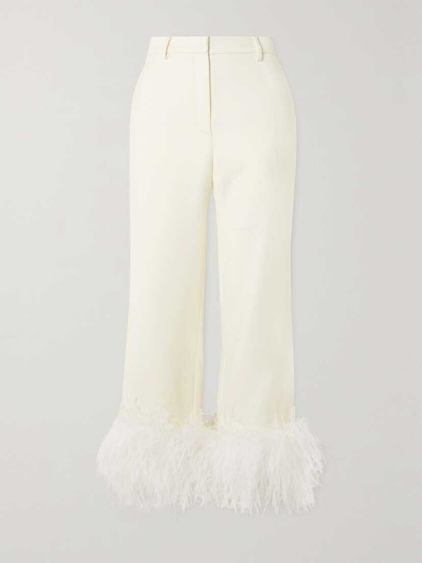 Magda Butrym Feather-trimmed Wool-twill Straight-leg Pants