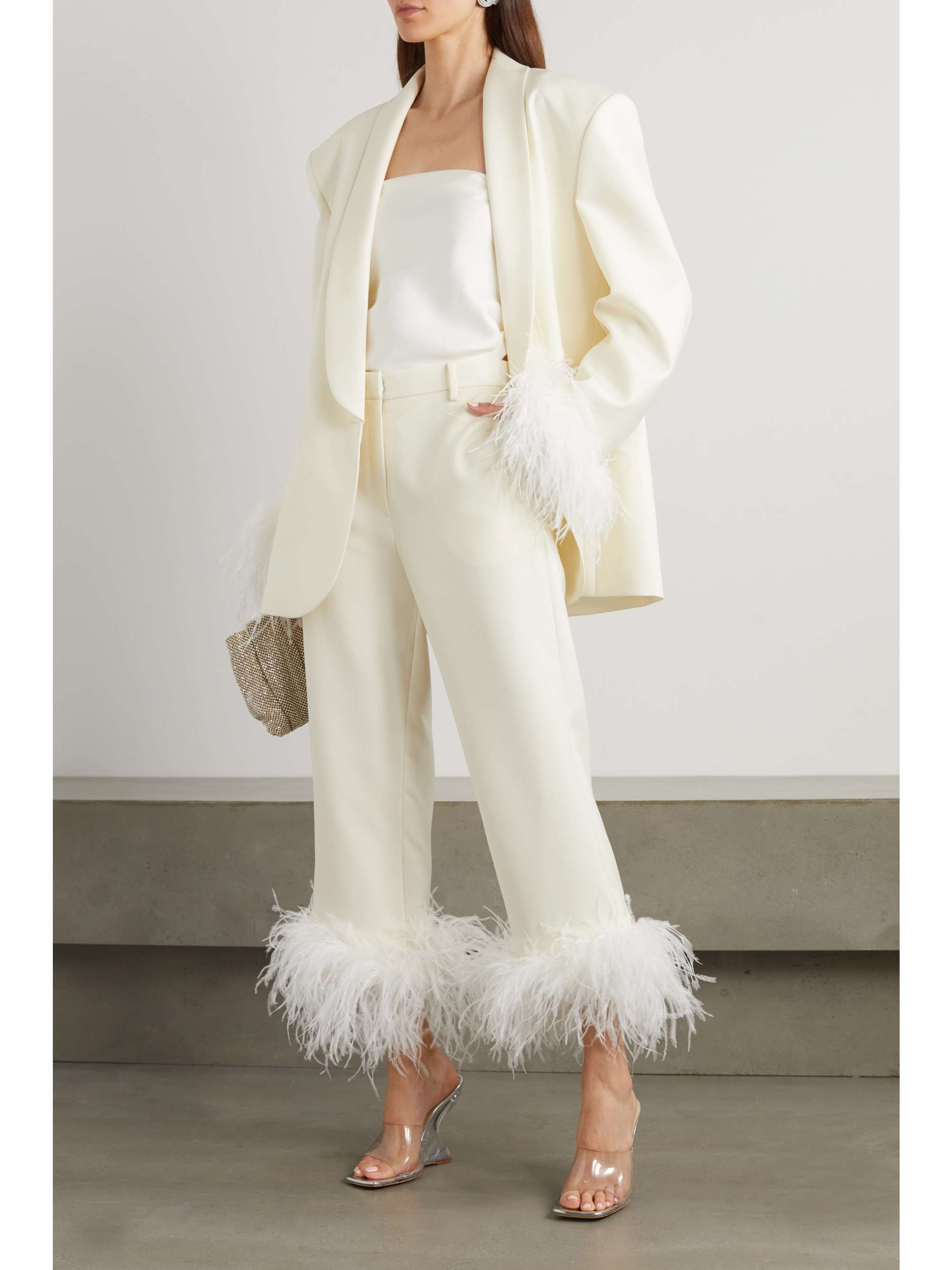 MAGDA BUTRYM Feather-trimmed wool-twill straight-leg pants