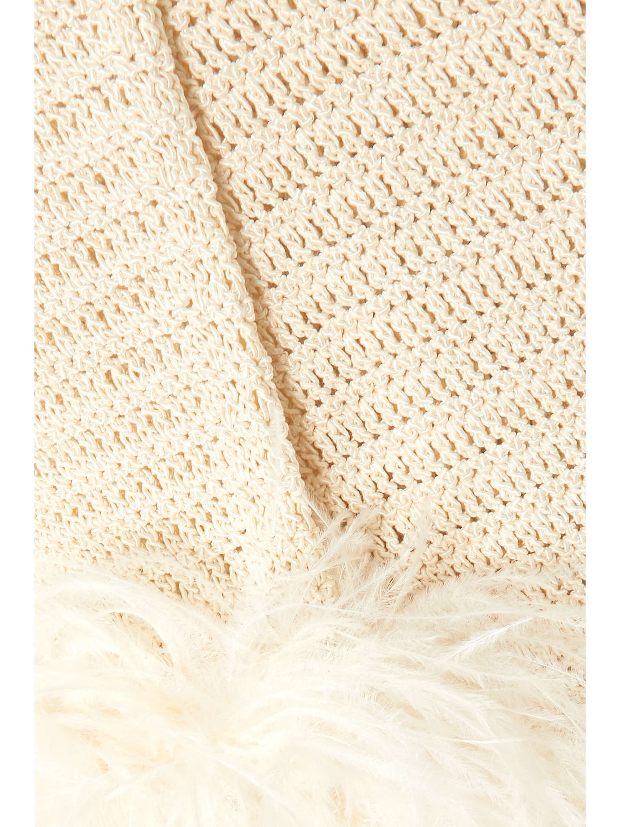 MAGDA BUTRYM Open-back feather-trimmed crocheted cotton-blend midi dress