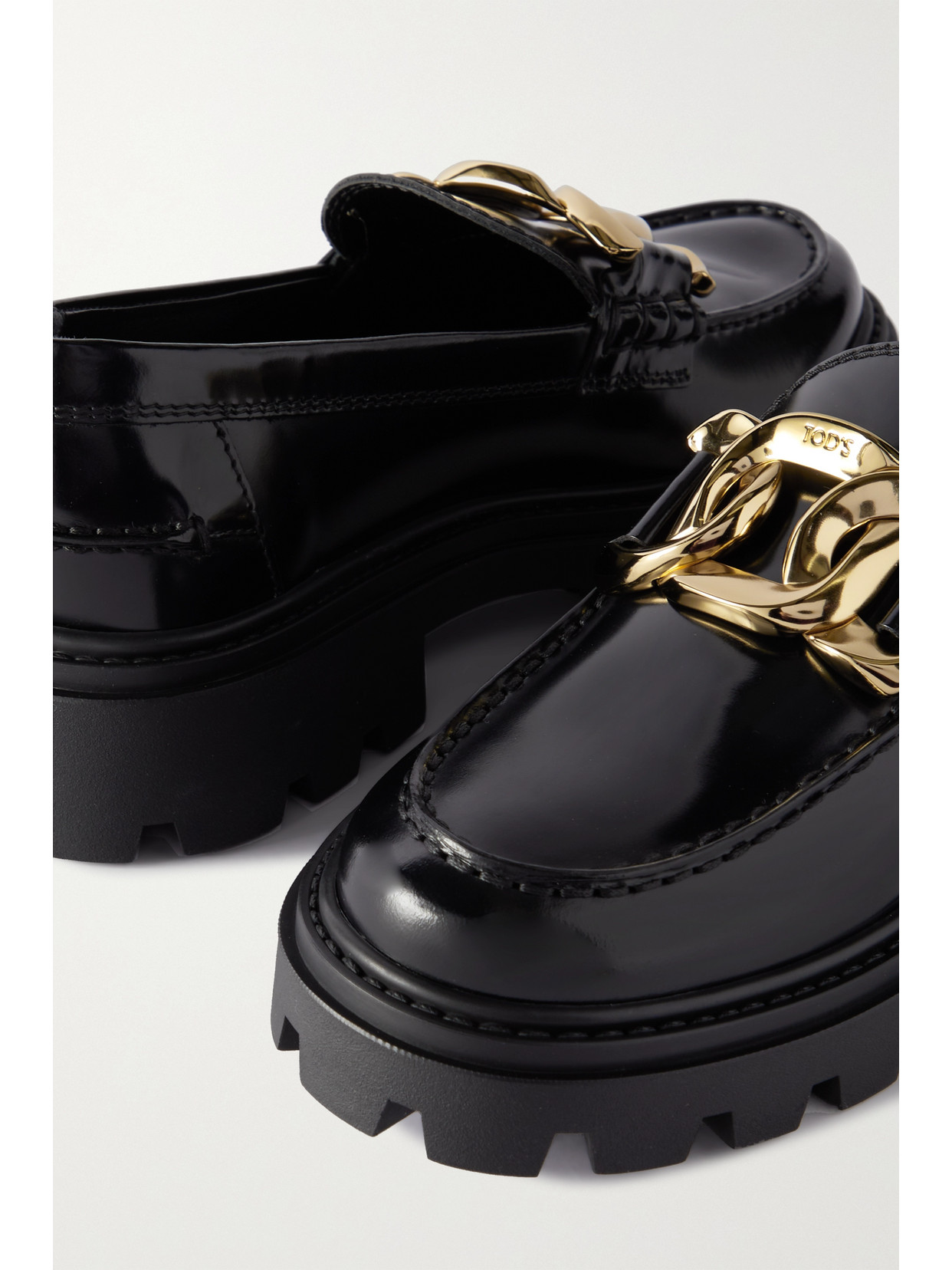 Shop Tod's Gomma Pesante Embellished Glossed-leather Loafers In Black