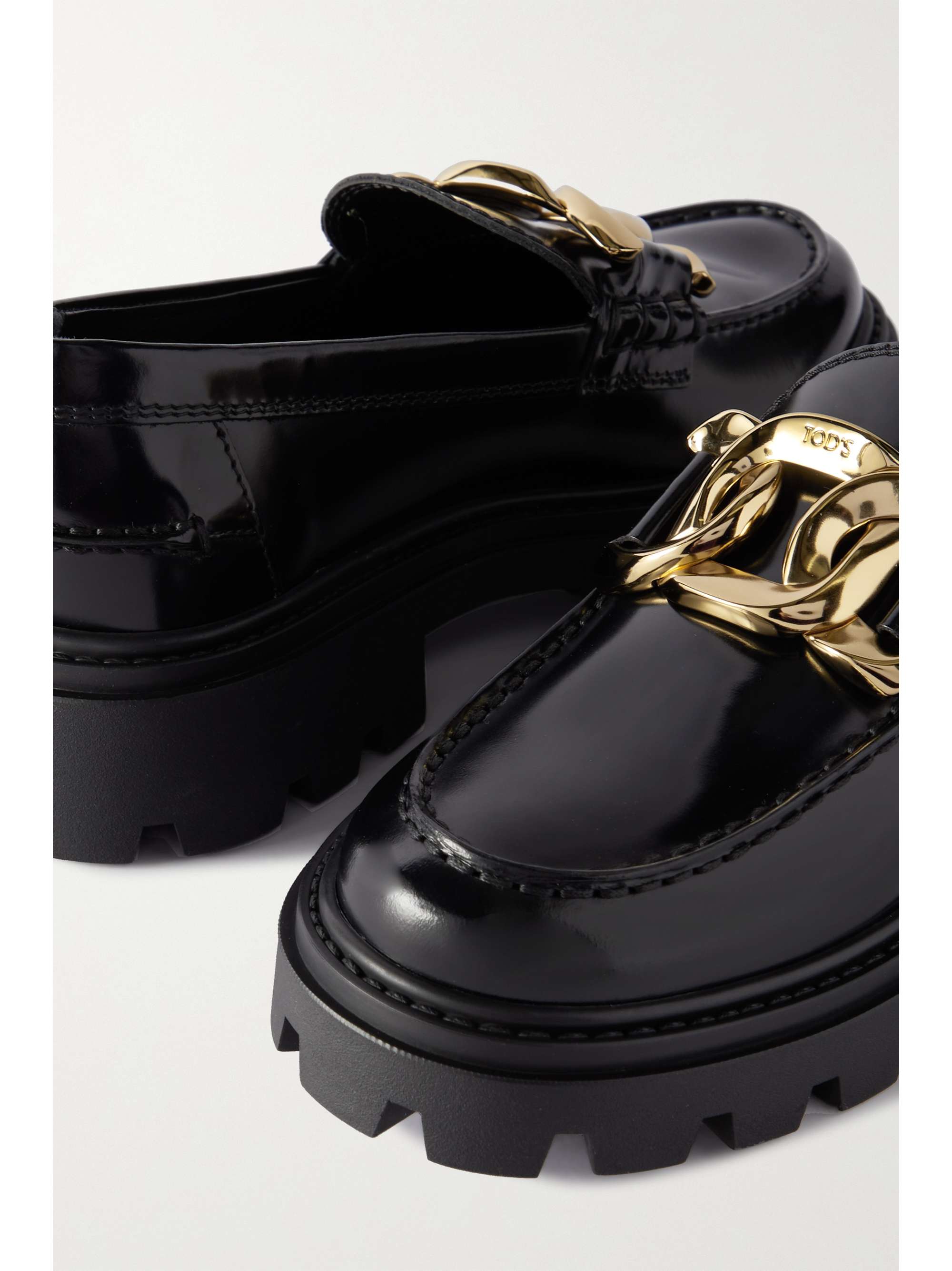 TOD'S Gomma Pesante embellished glossed-leather loafers