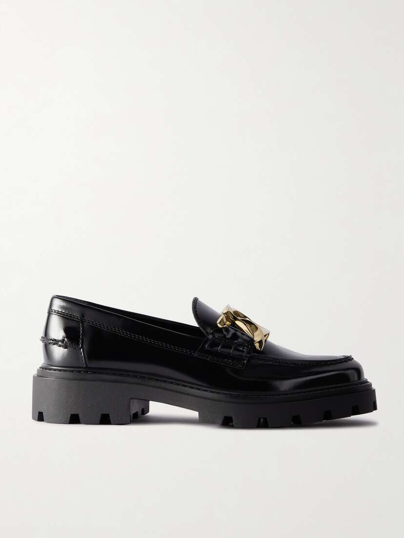 Tod's Gomma Pesante Embellished Glossed-leather Loafers