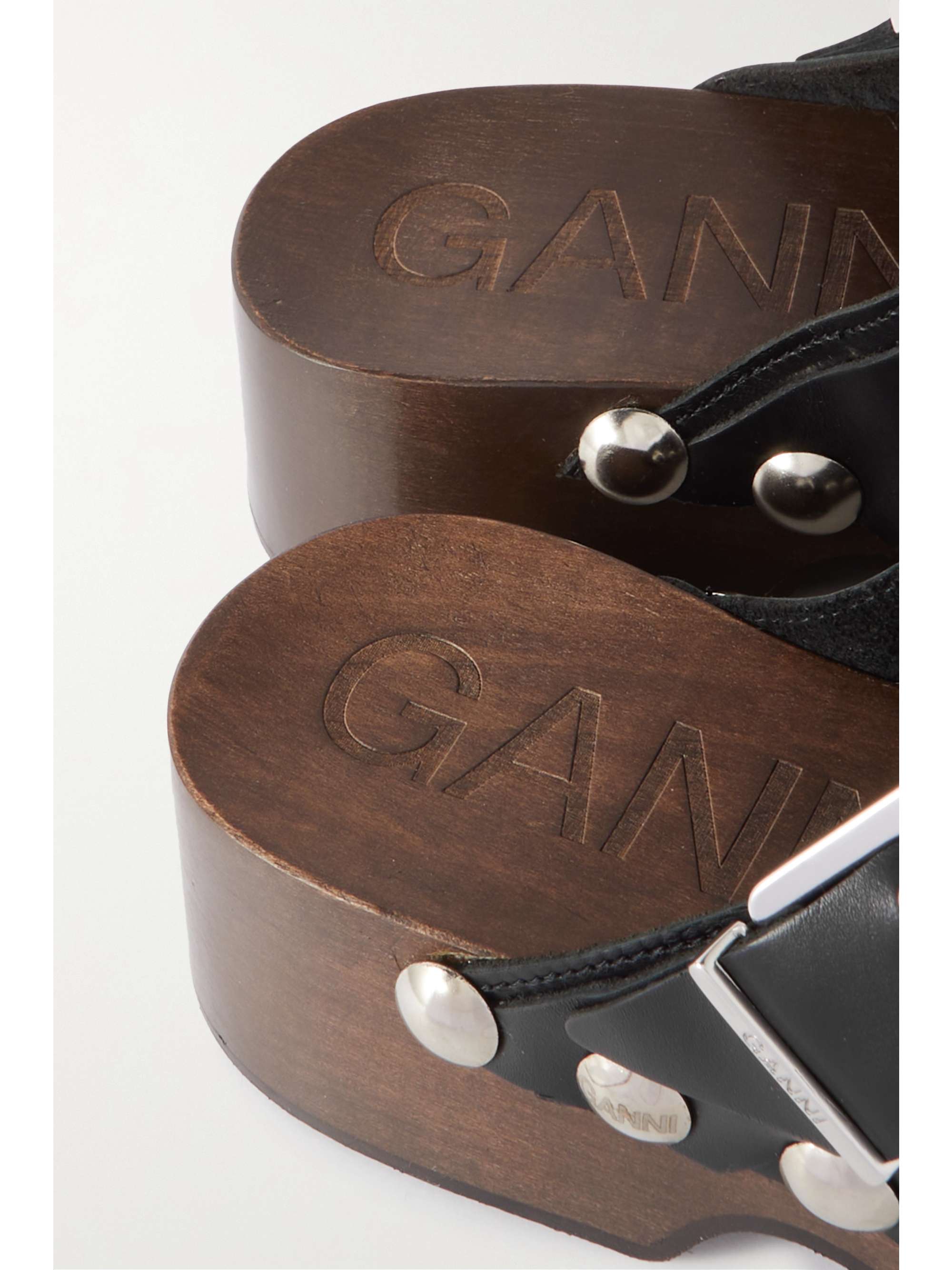 GANNI Studded buckled leather clogs