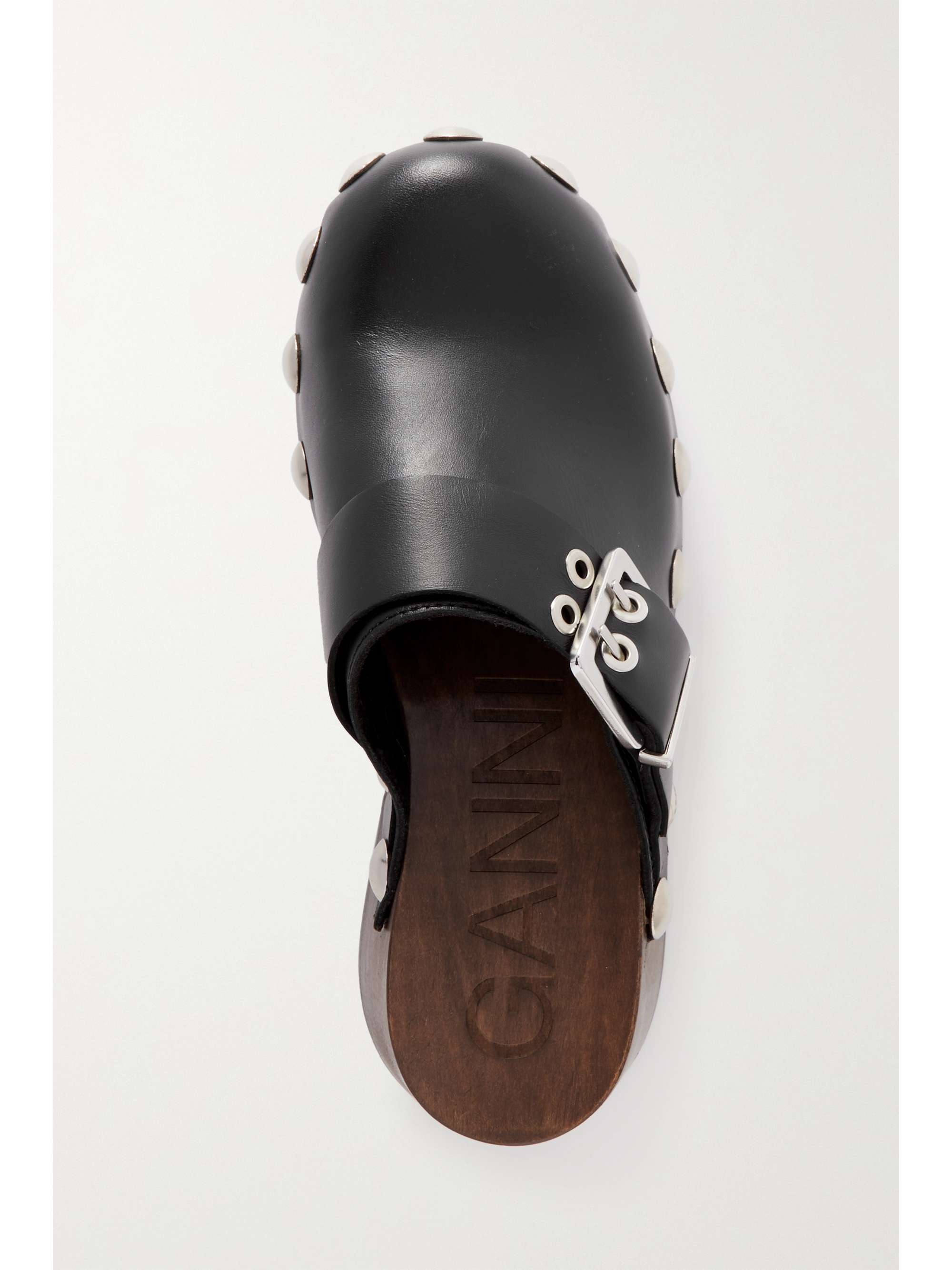 GANNI Studded buckled leather clogs