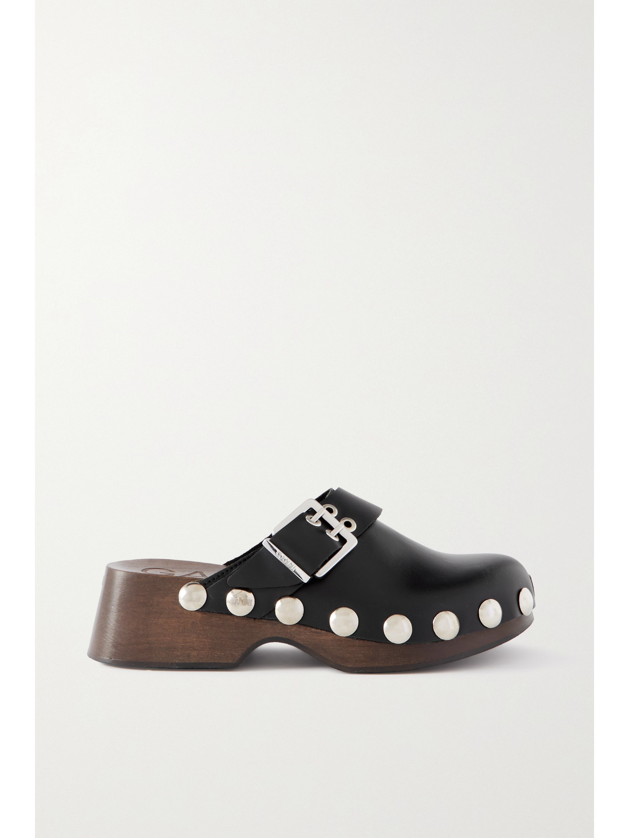 Studded Buckled Leather Clogs