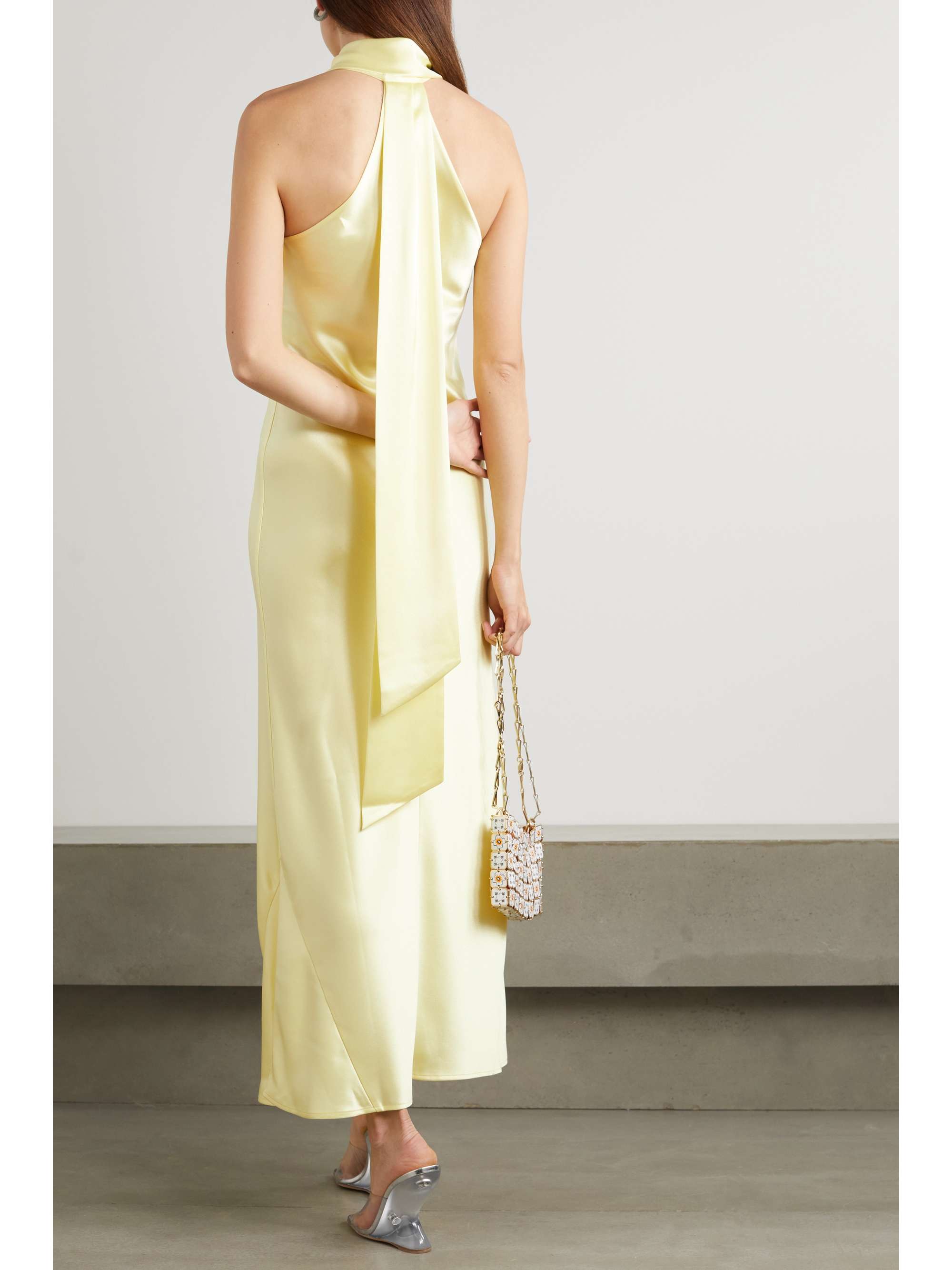 GALVAN Pandora satin halterneck maxi dress