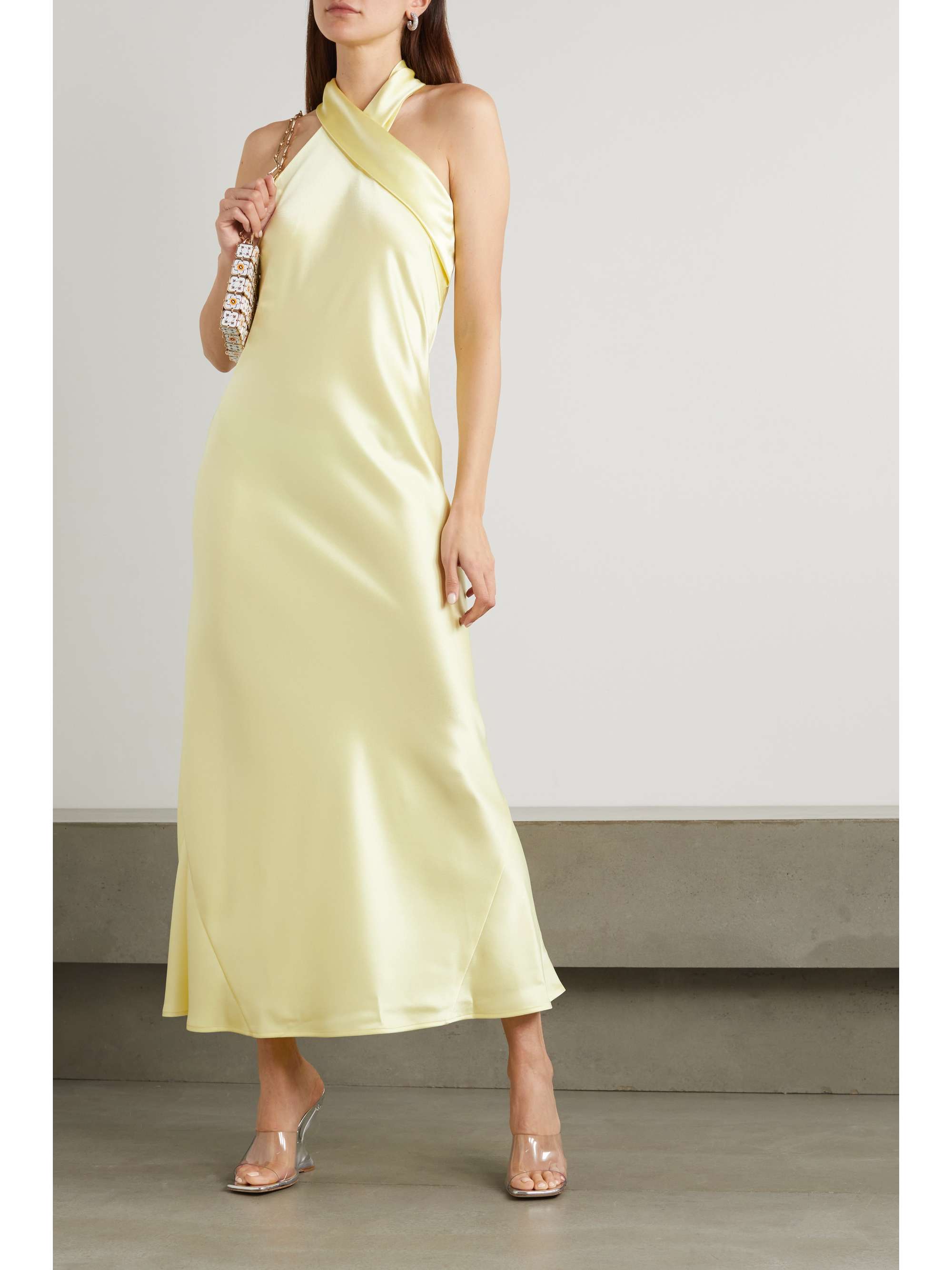 GALVAN Pandora satin halterneck maxi dress
