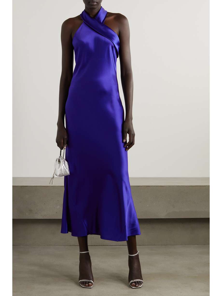 GALVAN Pandora satin halterneck maxi dress NETAPORTER