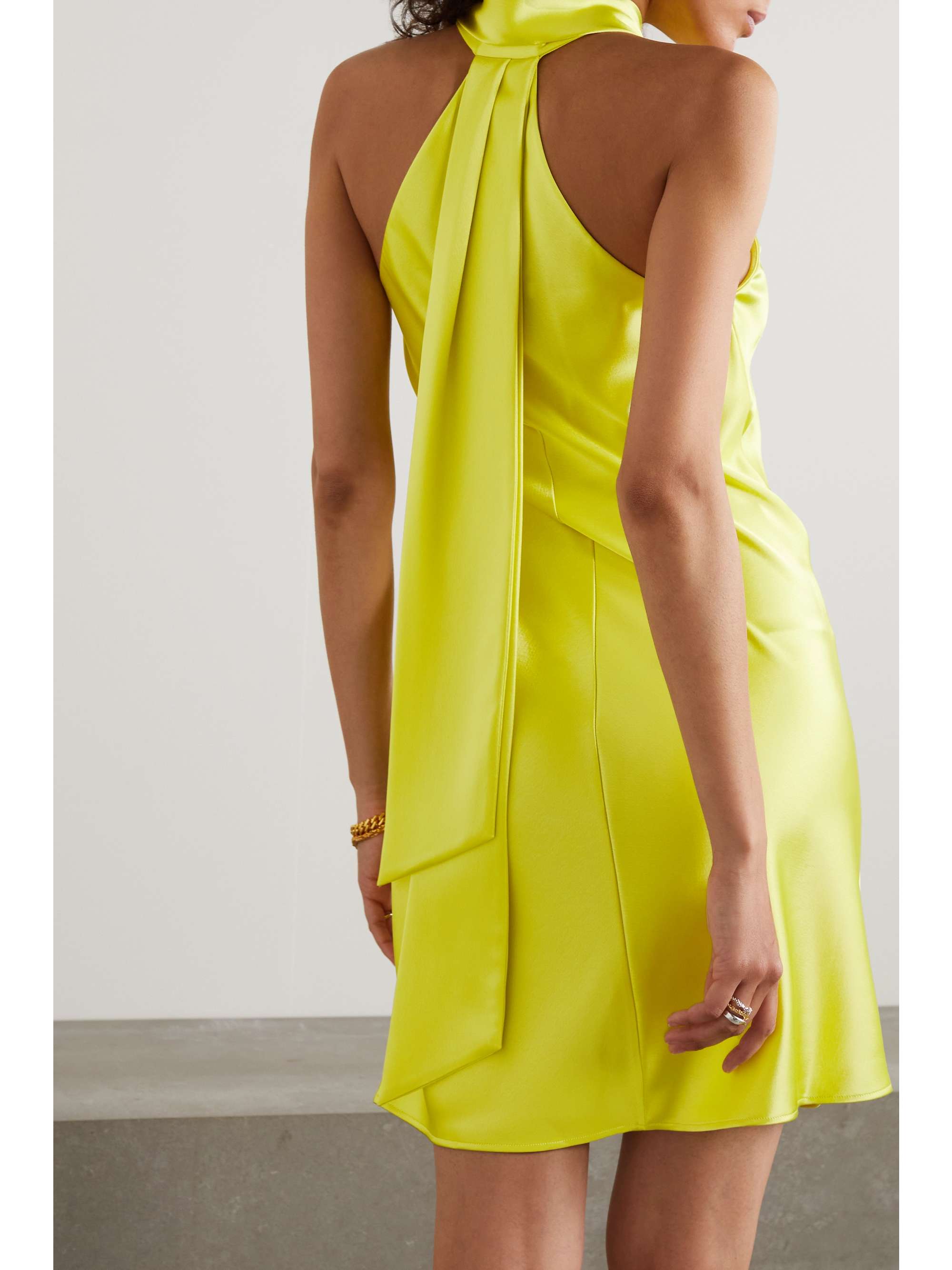 GALVAN Pandora tie-detailed satin halterneck mini dress