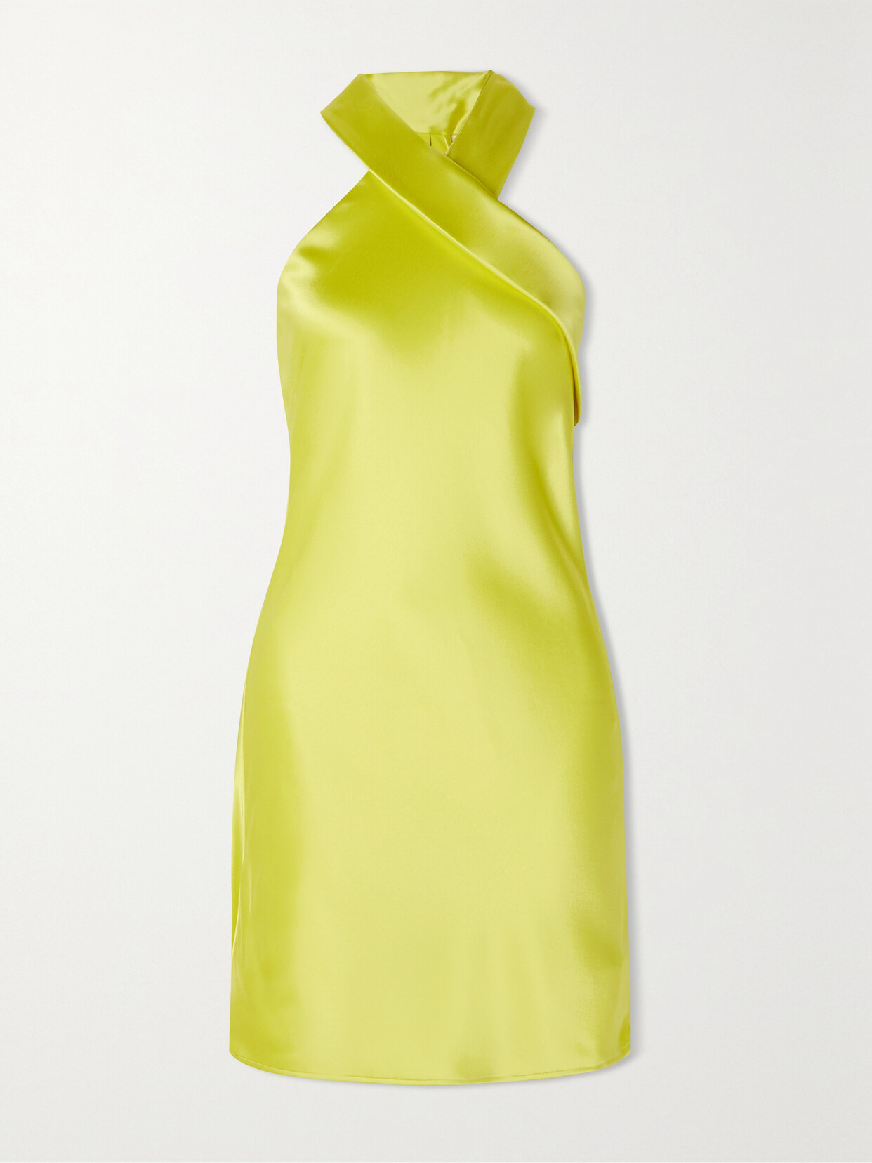 Galvan Pandora Tie-detailed Satin Halterneck Mini Dress In Yellow