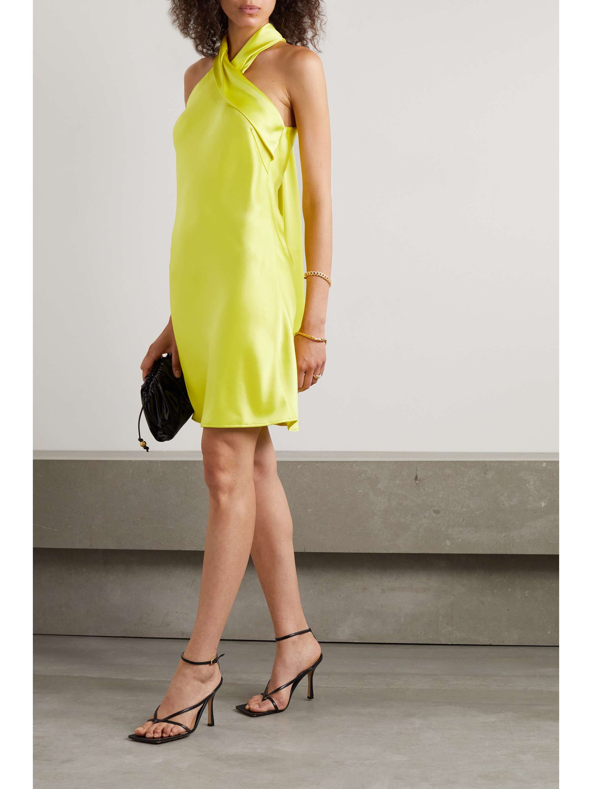 GALVAN Pandora tie-detailed satin halterneck mini dress