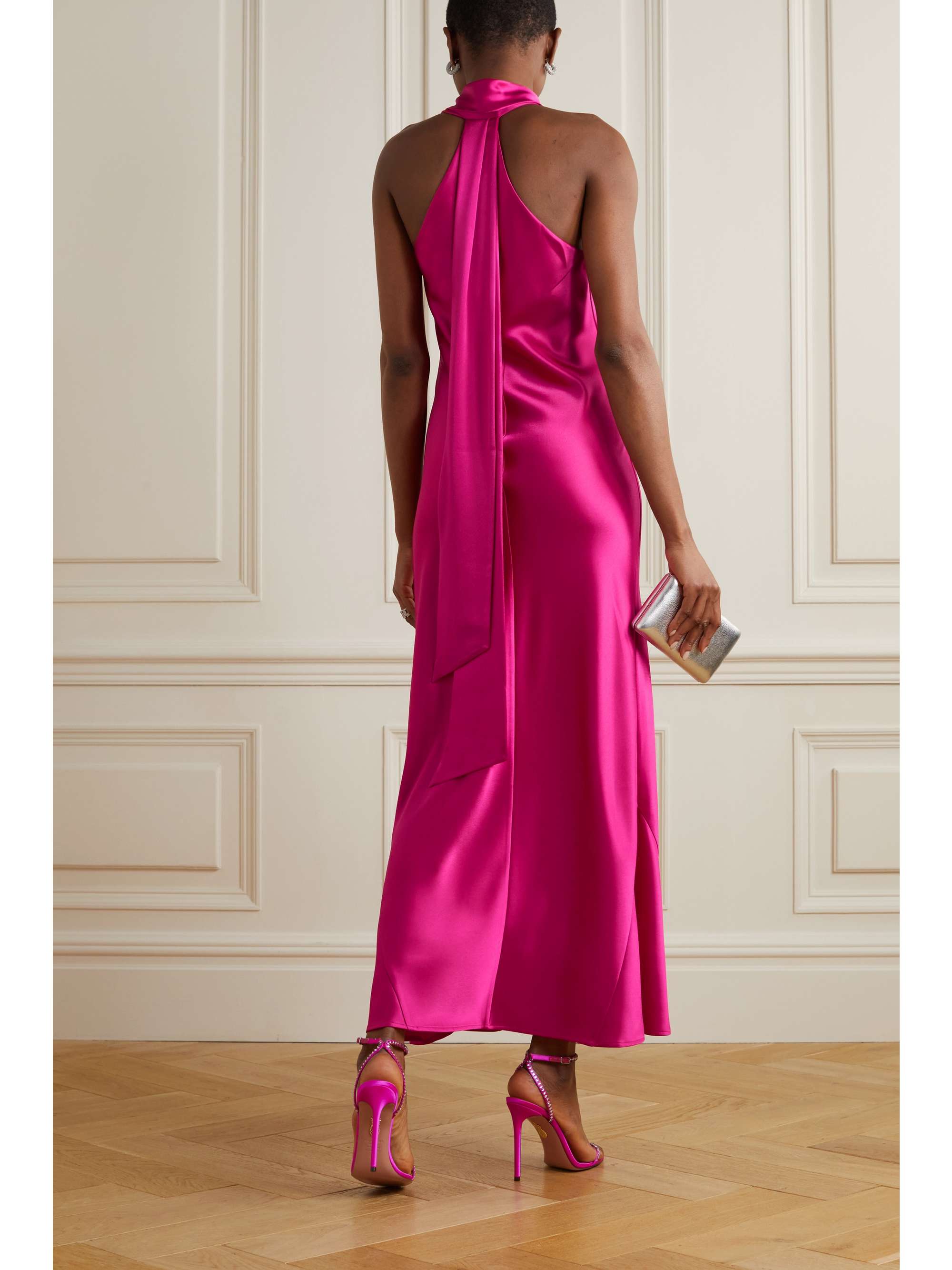 GALVAN Pandora halterneck satin maxi dress | NET-A-PORTER