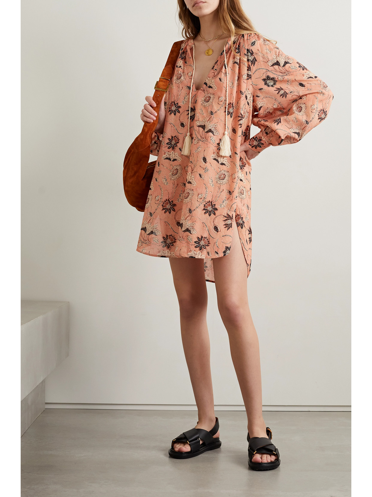 ULLA JOHNSON BIARRITZ PRINTED COTTON-BLEND VOILE TUNIC