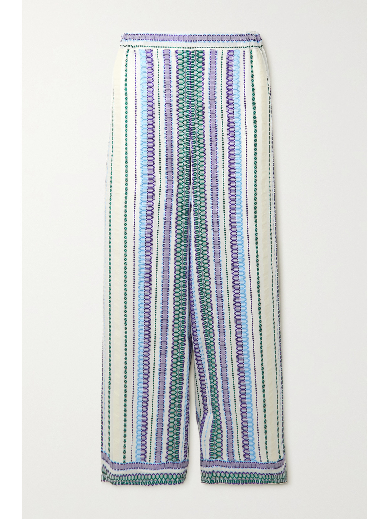Zeus+Dione Abaton Cropped Striped Silk-blend Jacquard Wide-leg Pants - Blue