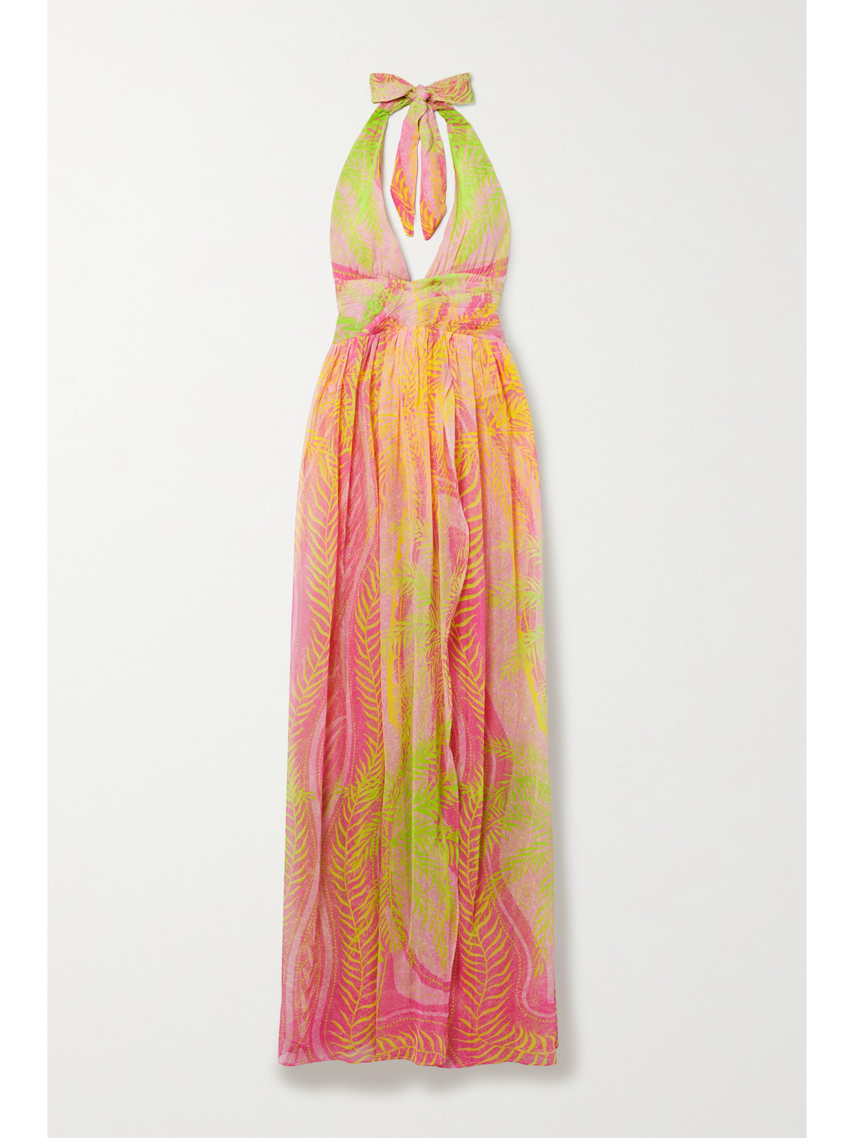 Retrofête Zion Gathered Printed Silk-chiffon Halterneck Maxi Dress - Pink
