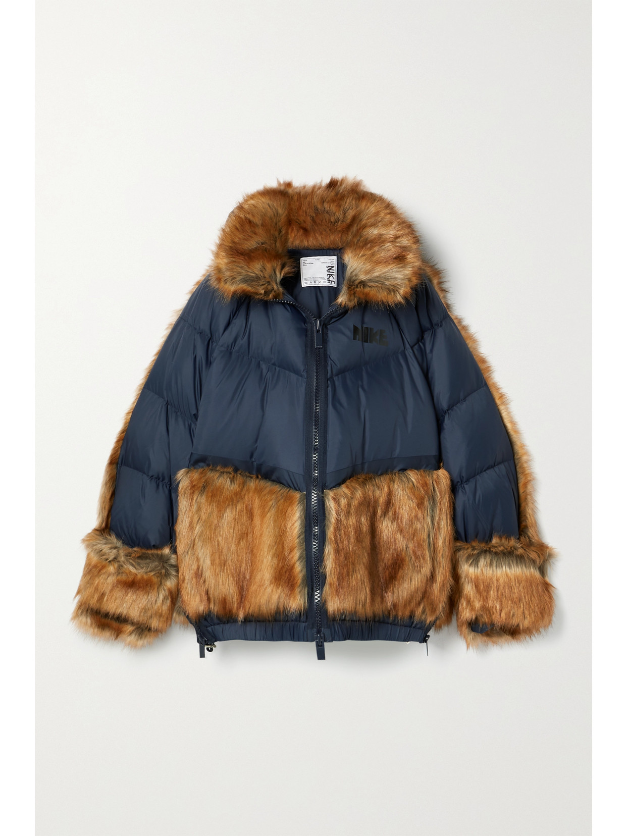 NIKE + SACAI NRG OVERSIZED HOODED FAUX FUR AND QUILTED SHELL DOWN JACKET