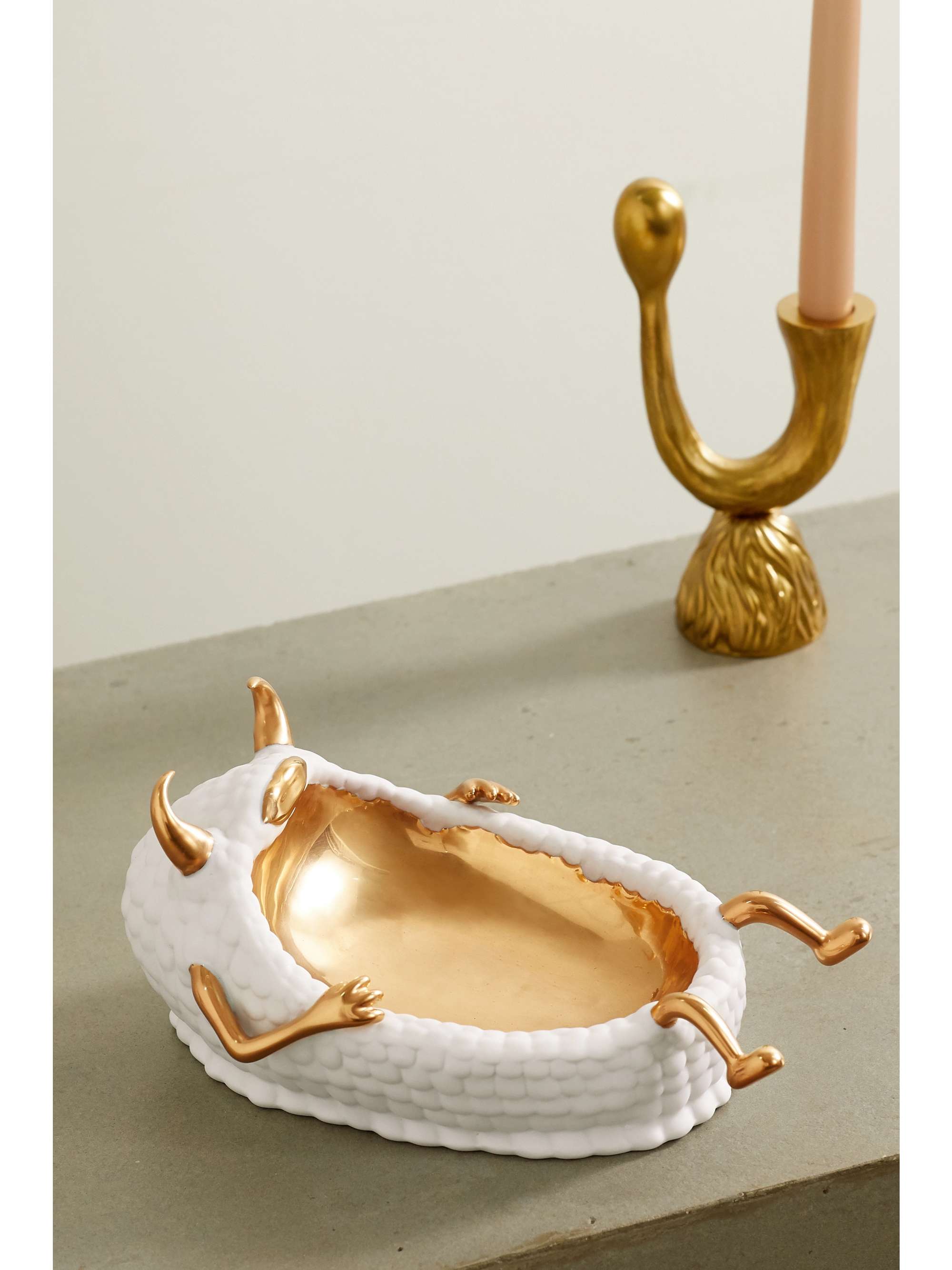 L'OBJET + Haas Brothers Lazy Susan gold and porcelain bowl