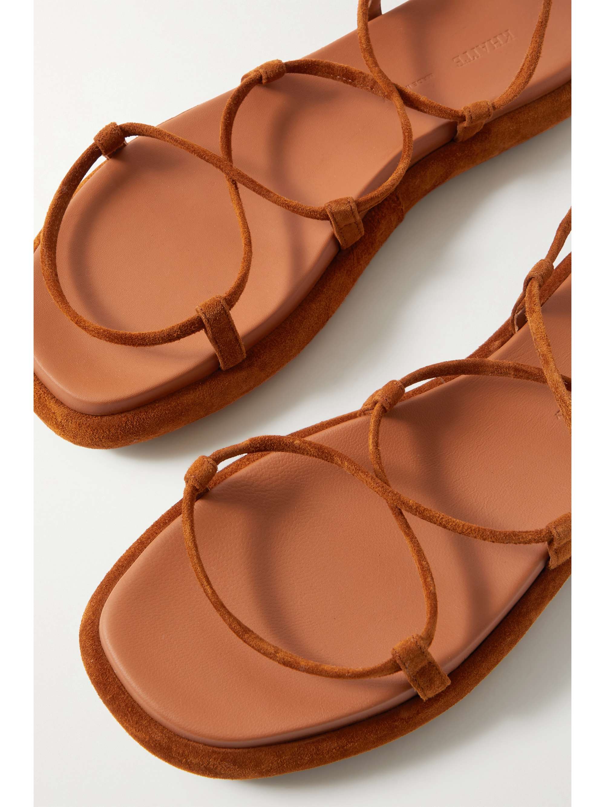 KHAITE Alba leather-trimmed suede sandals