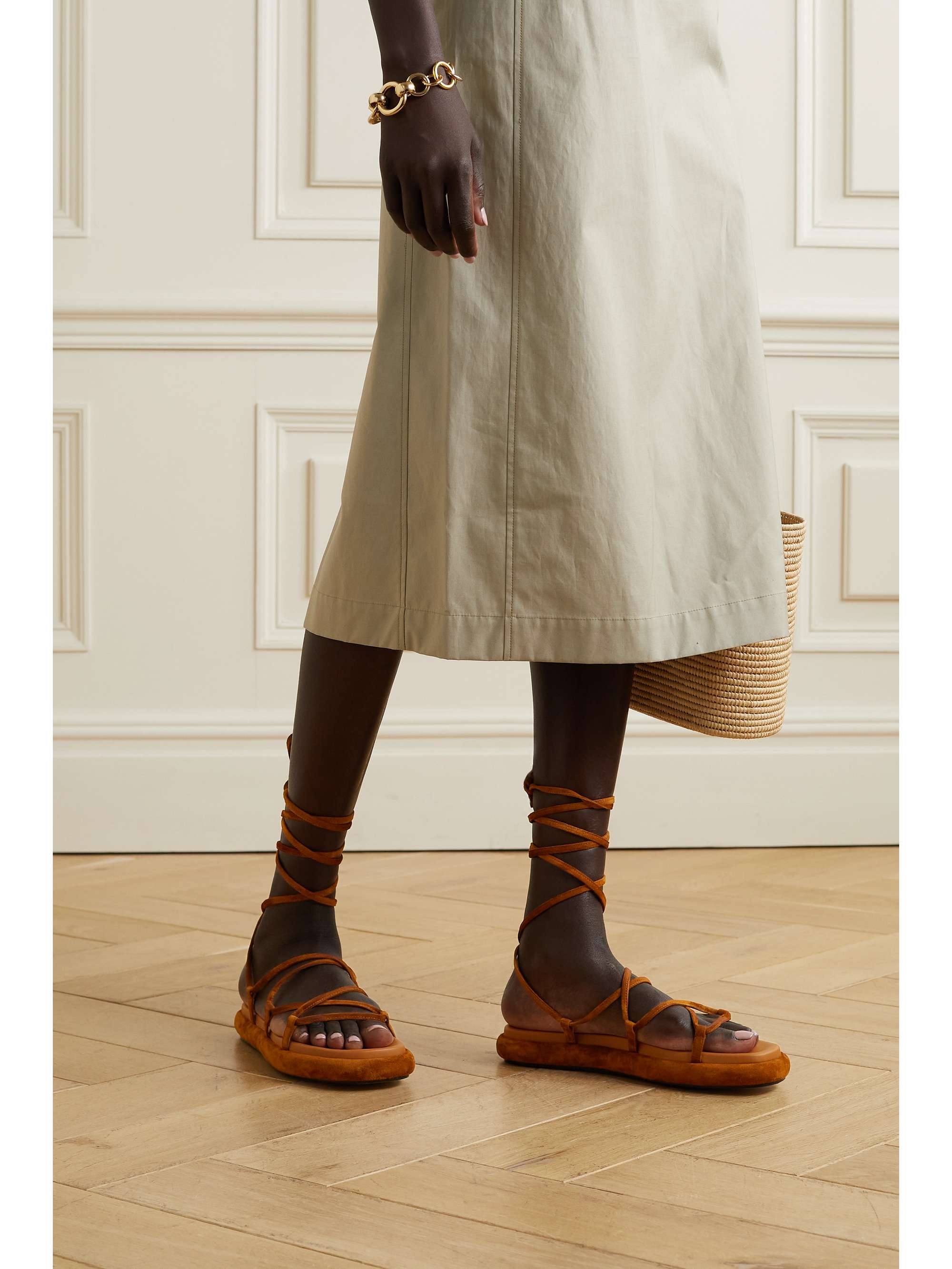 KHAITE Alba leather-trimmed suede sandals