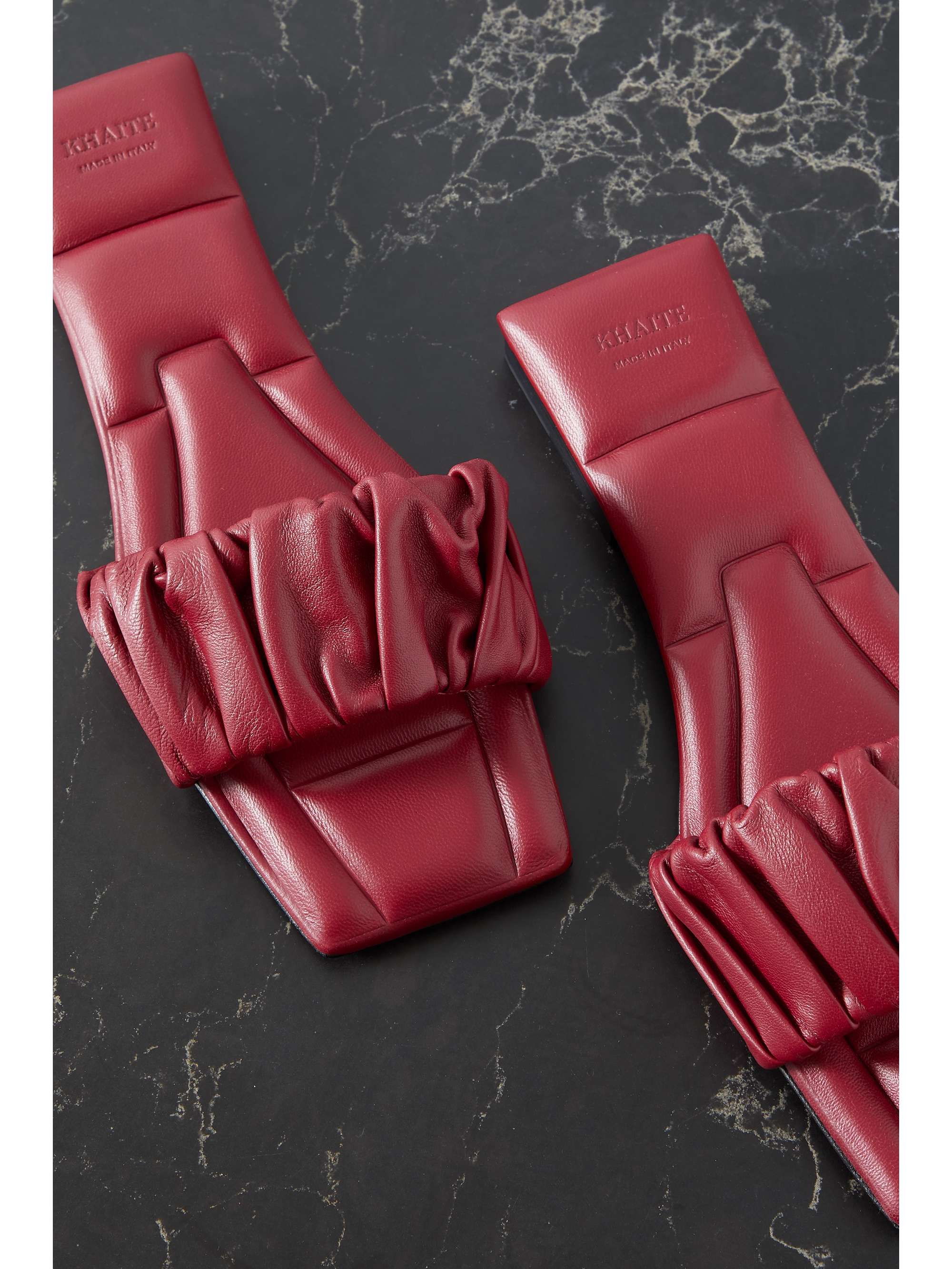KHAITE Crete ruched leather slides