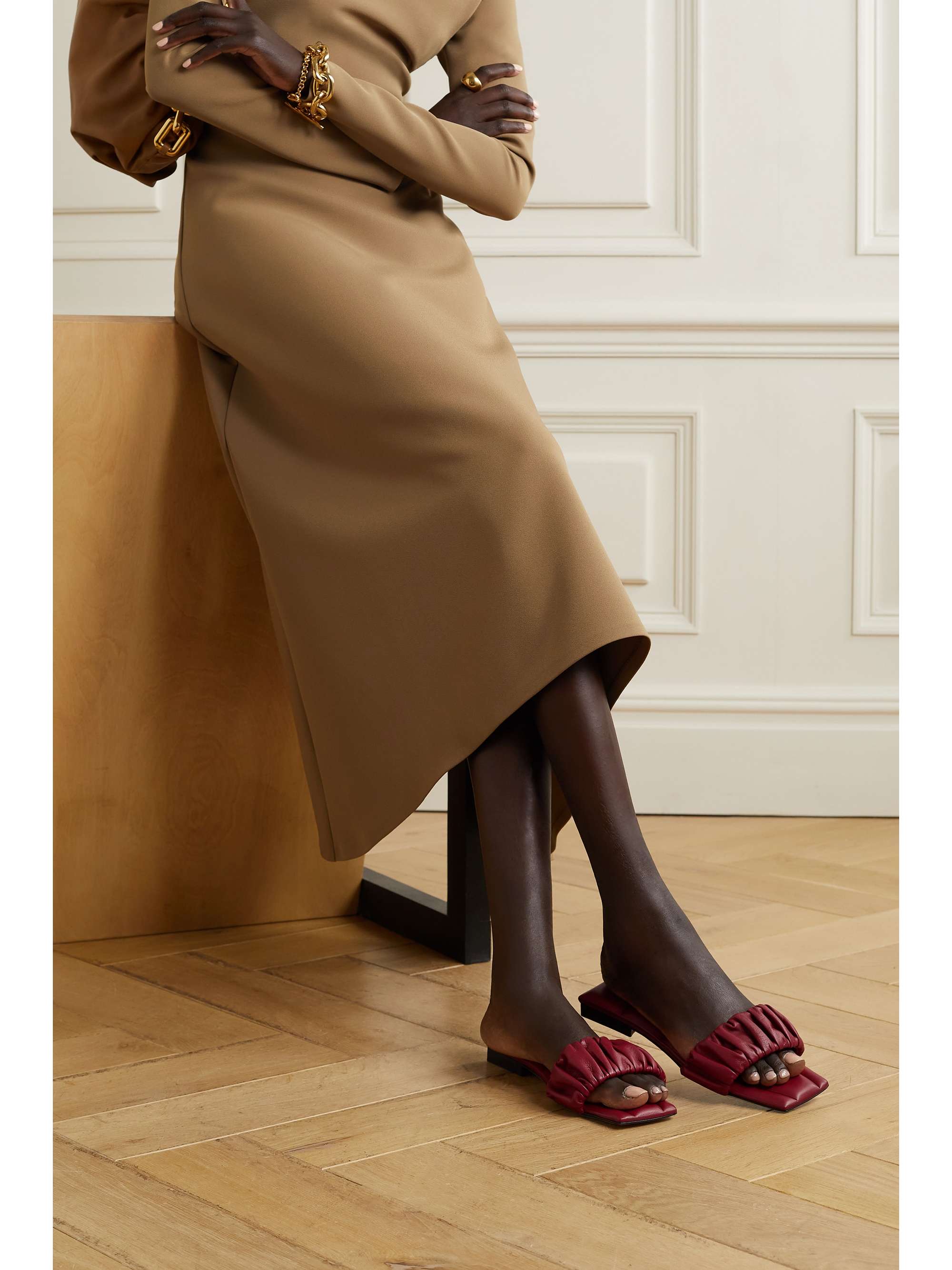 KHAITE Crete ruched leather slides