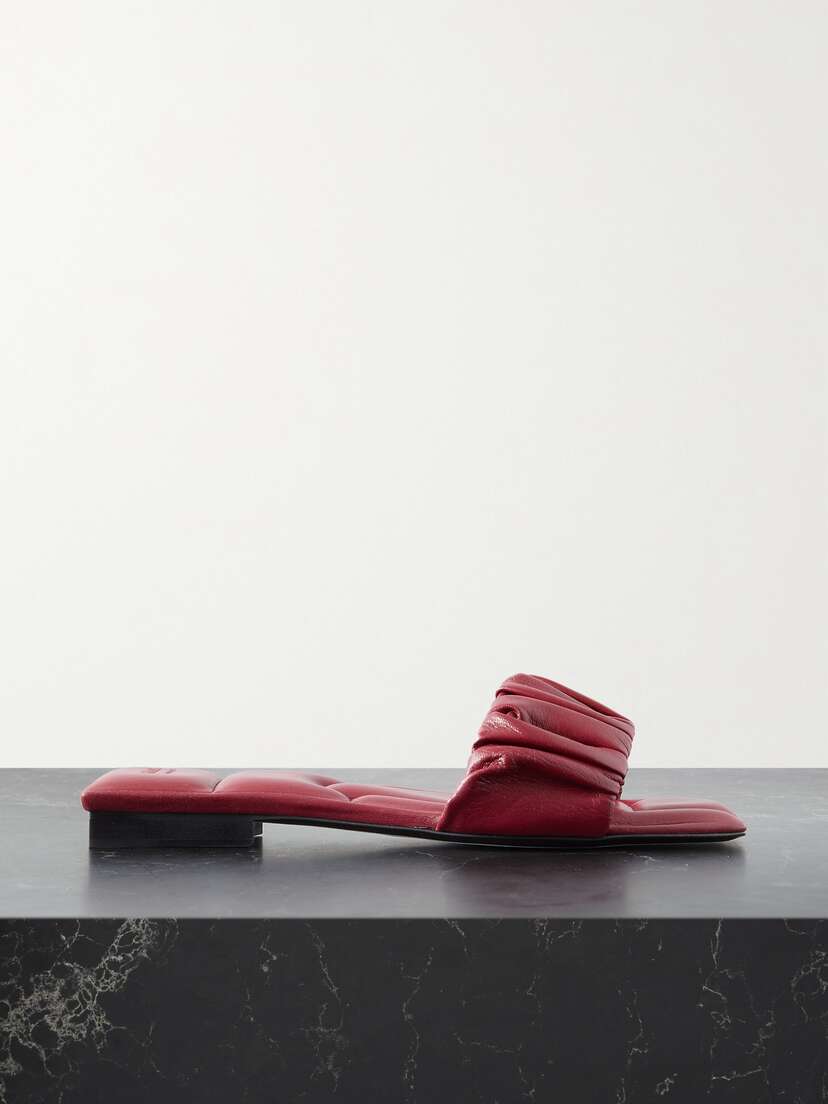 Khaite — Crete ruched leather slides