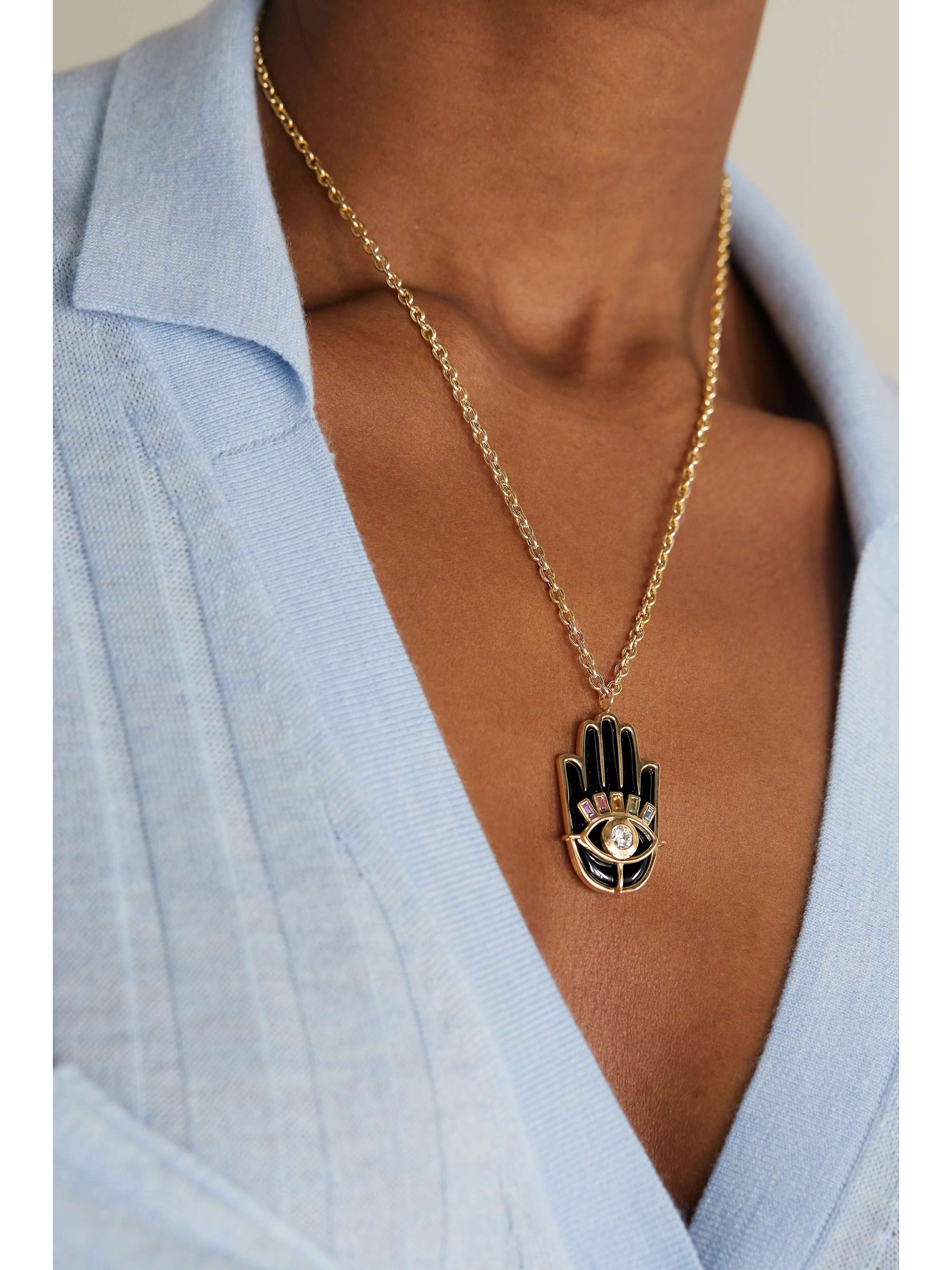 BRENT NEALE Hamsa 18-karat gold multi-stone necklace