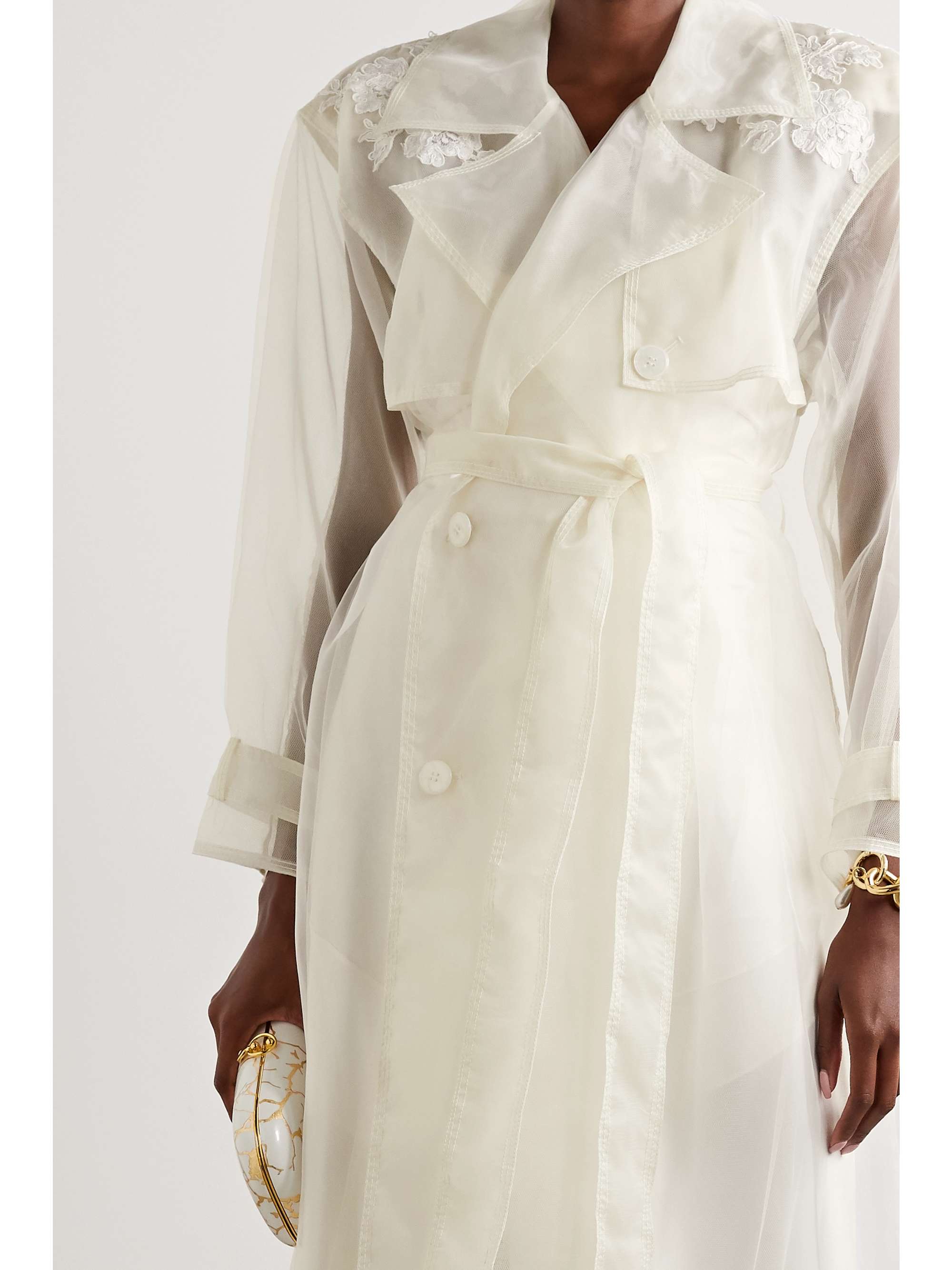 Allegra corded lace-trimmed organza and tulle trench coat