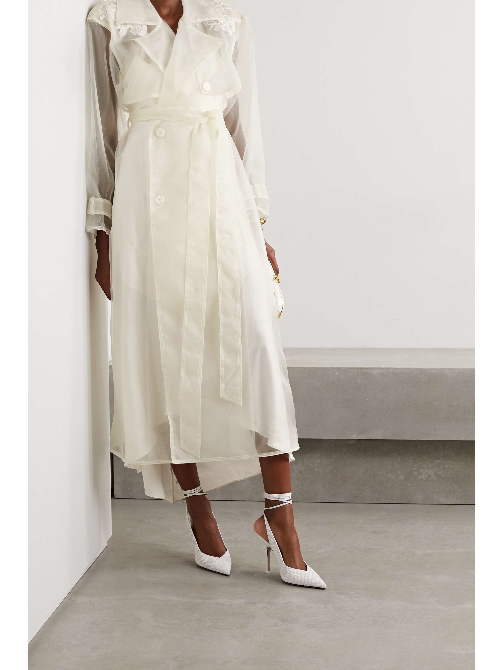 Allegra corded lace-trimmed organza and tulle trench coat