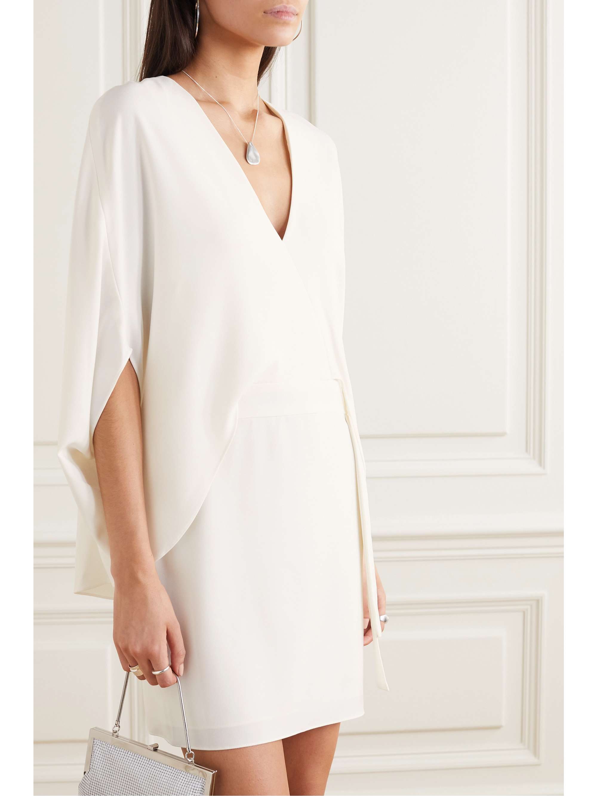 HALSTON Cape-effect draped crepe mini dress