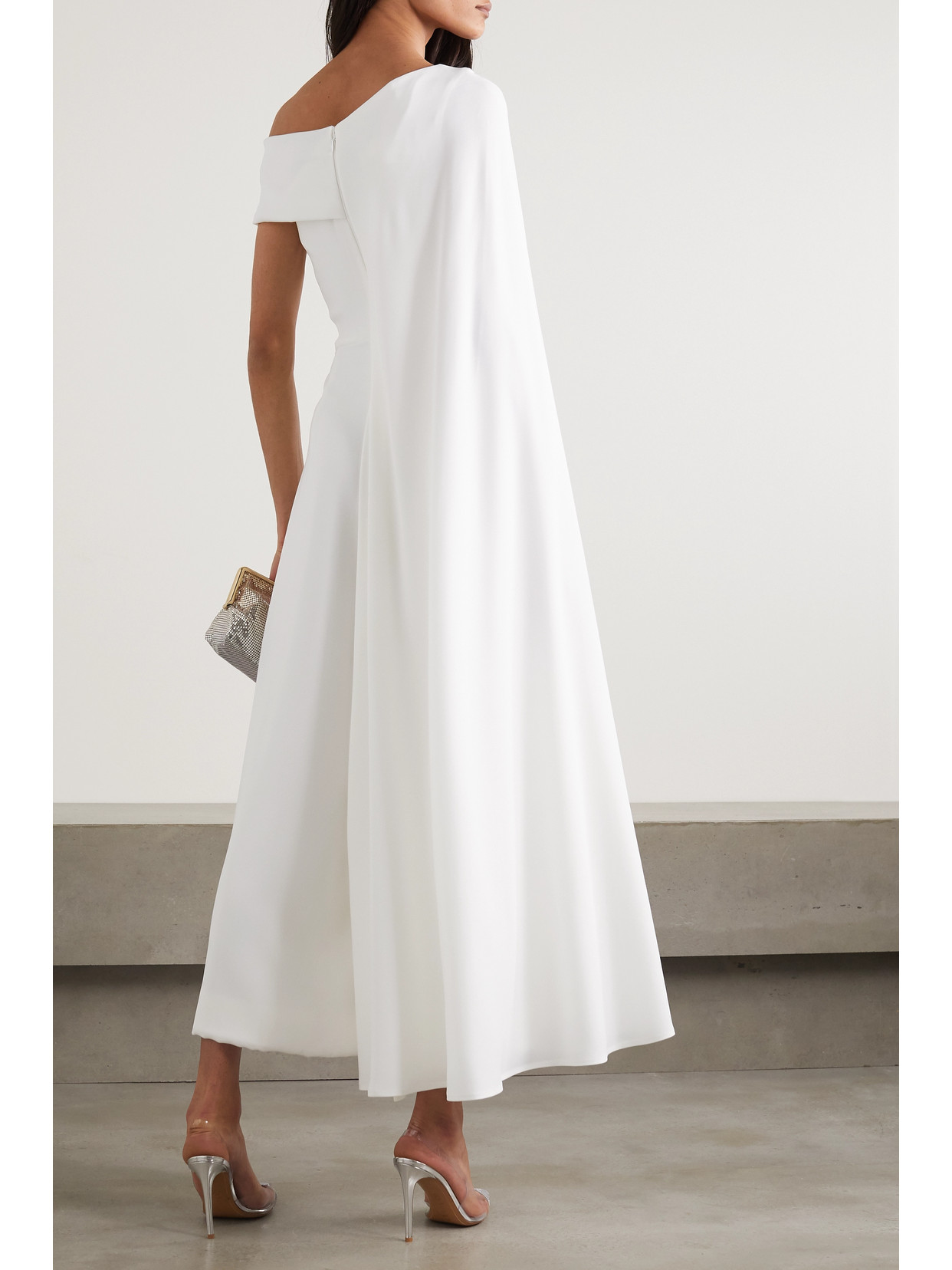 Talbot Runhof Sina Cape-effect Gathered Crepe Jumpsuit In White