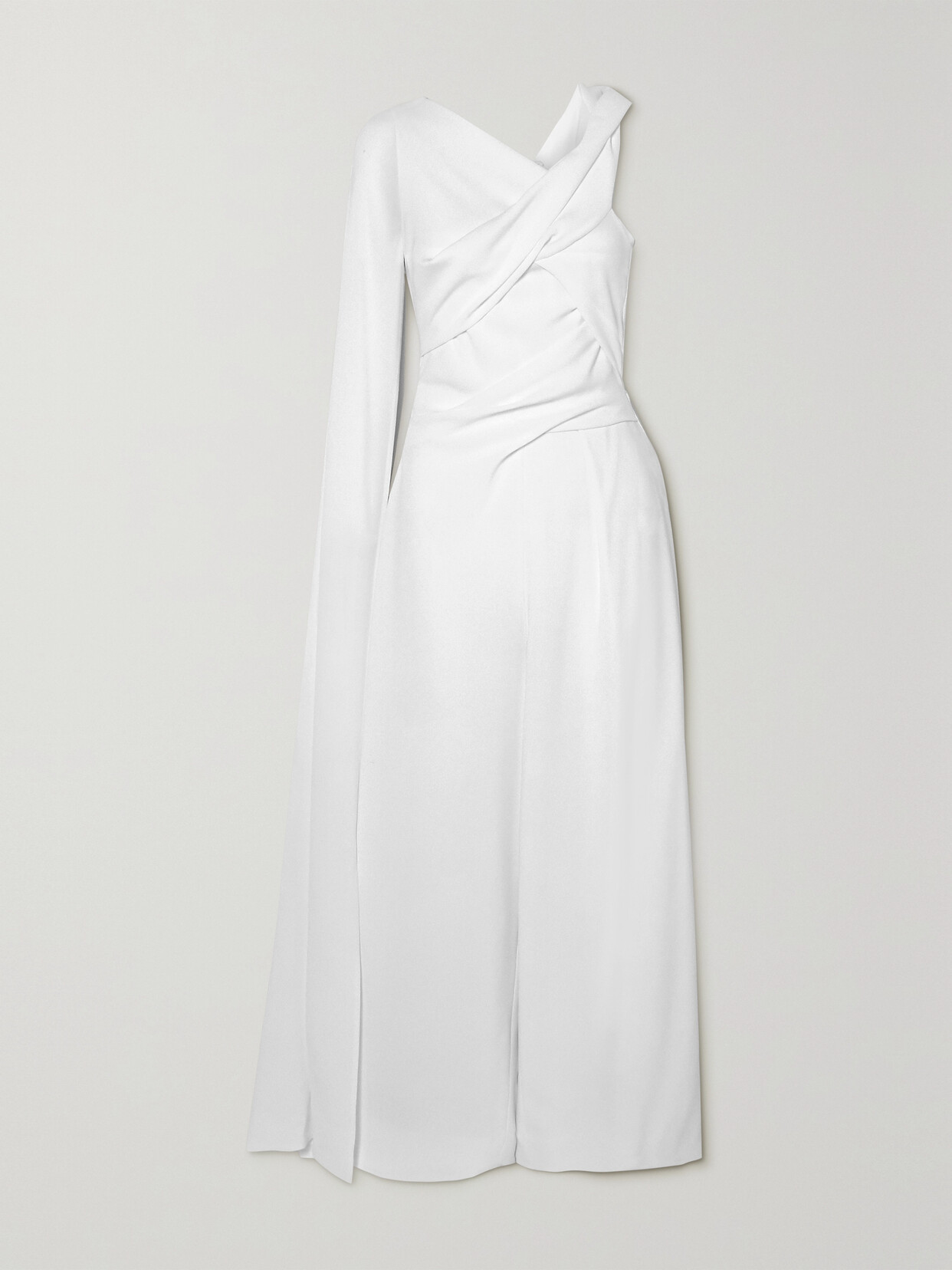 Talbot Runhof Sina Cape-effect Gathered Crepe Jumpsuit In White