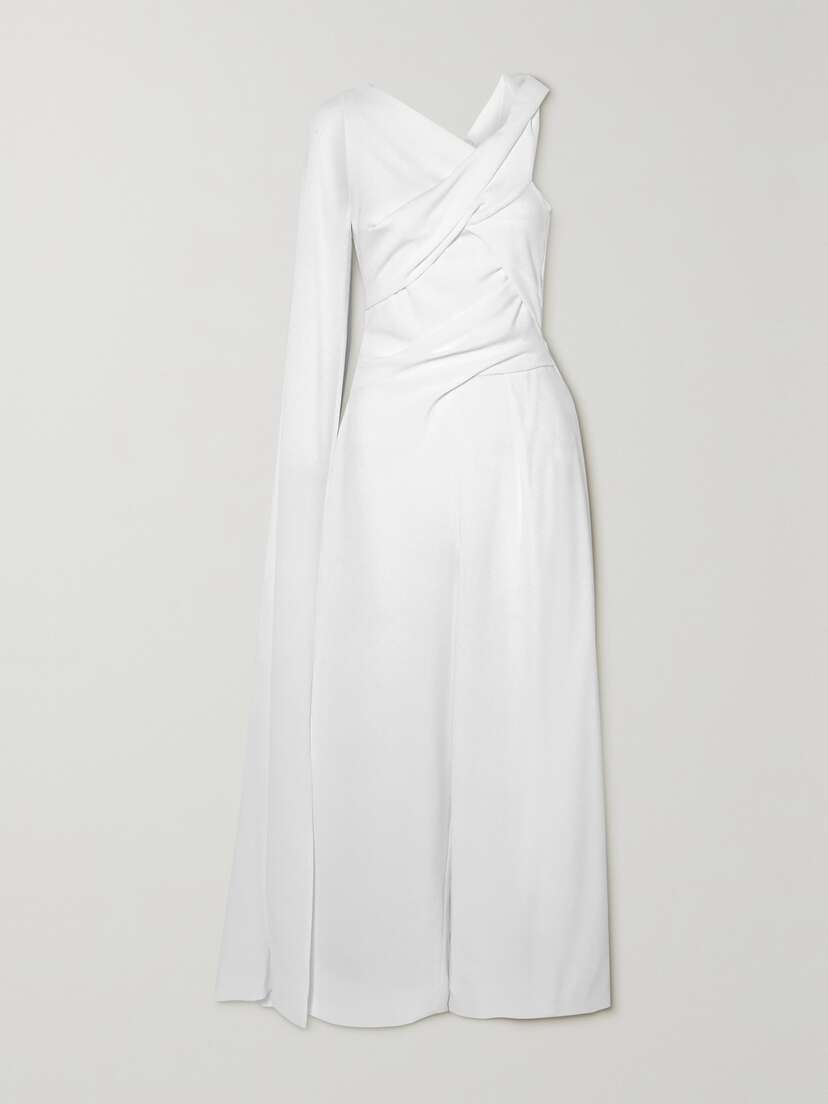 Talbot Runhof Sina Cape-effect Gathered Crepe Jumpsuit