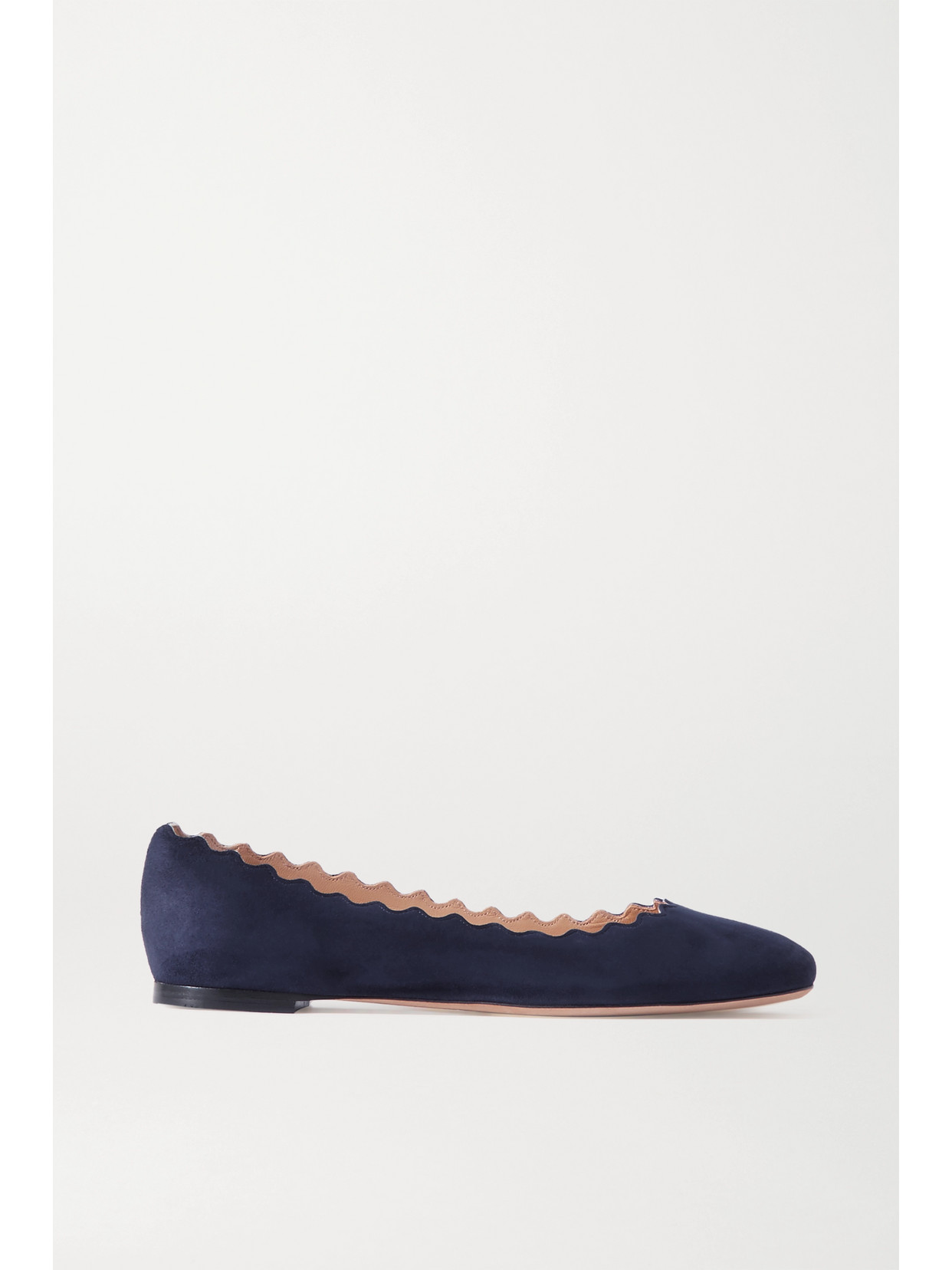 Chloé Lauren Scalloped Suede Ballet Flats In Navy